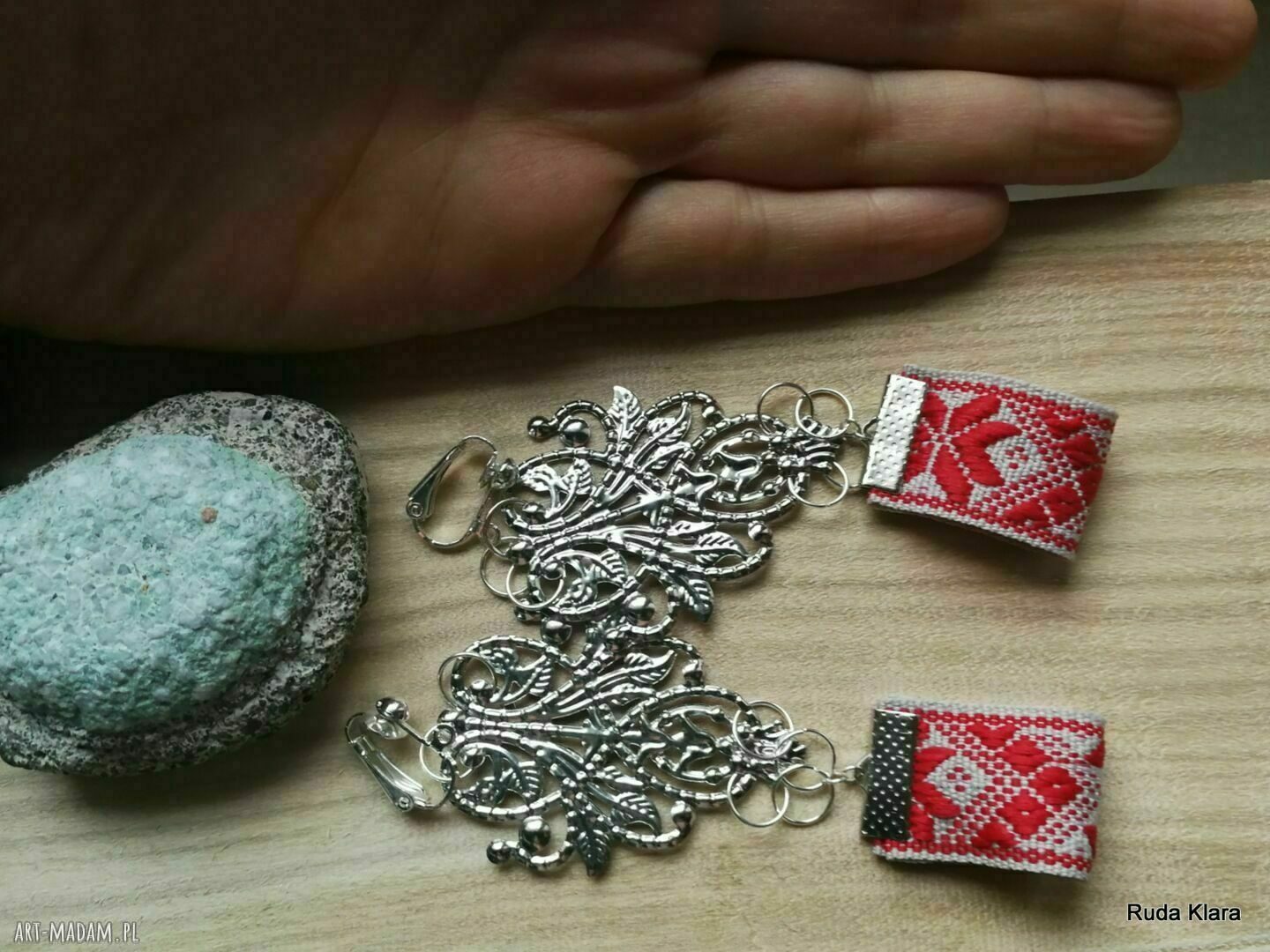 Duże klipsy boho etno folk - długie wiszące w pojedynczym egzemplarzu