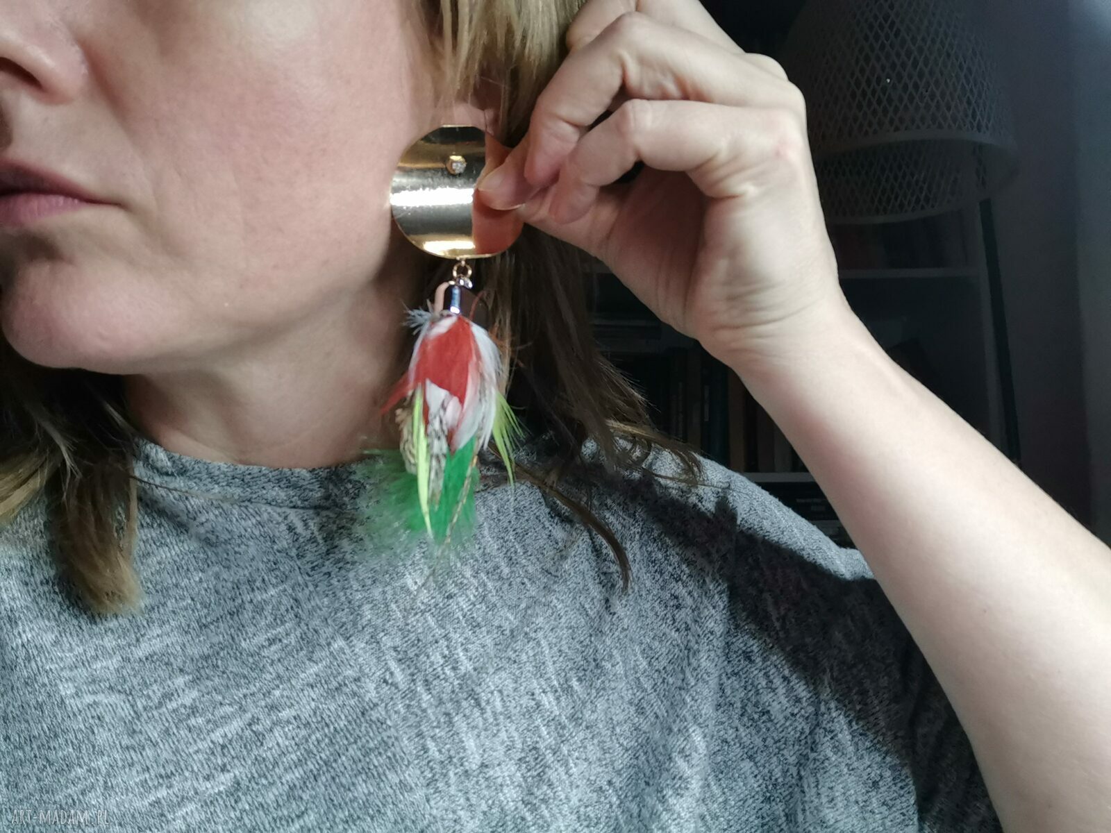 Kolczyki duże pióra Frida - etno boho, lekkie kolczyki Ruda Klara