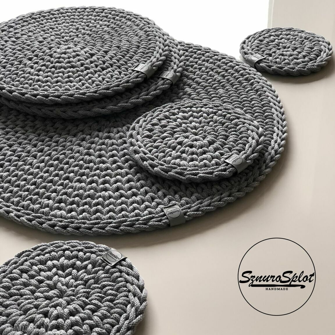 Duże podkładki szary melanż 5 szt + gratisy - rękodzieło do Twojego stołu