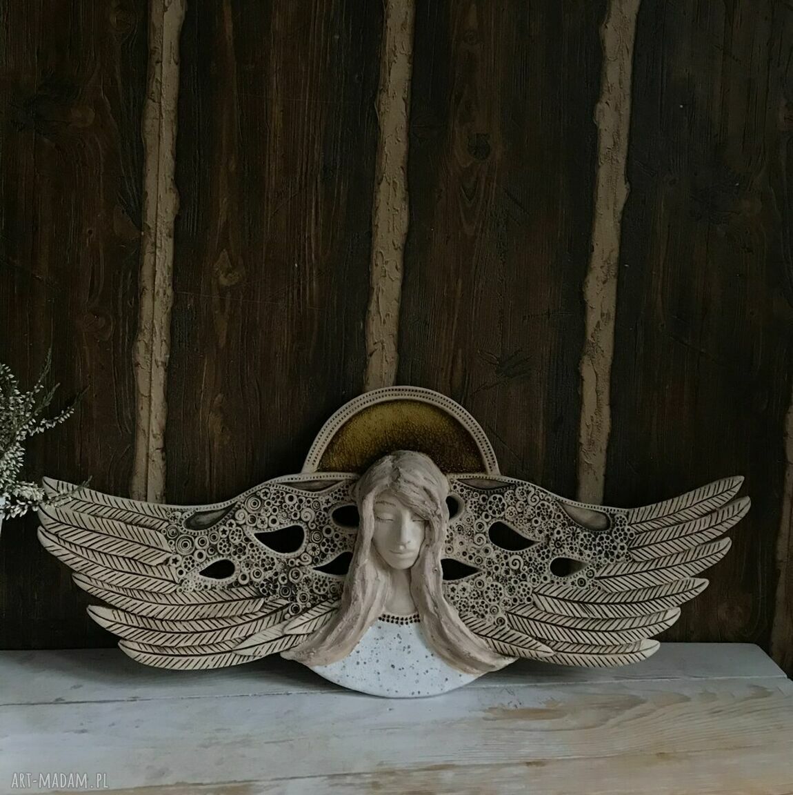 Duży anioł ceramiczny Dadilja - ażurowa dekoracja do domu