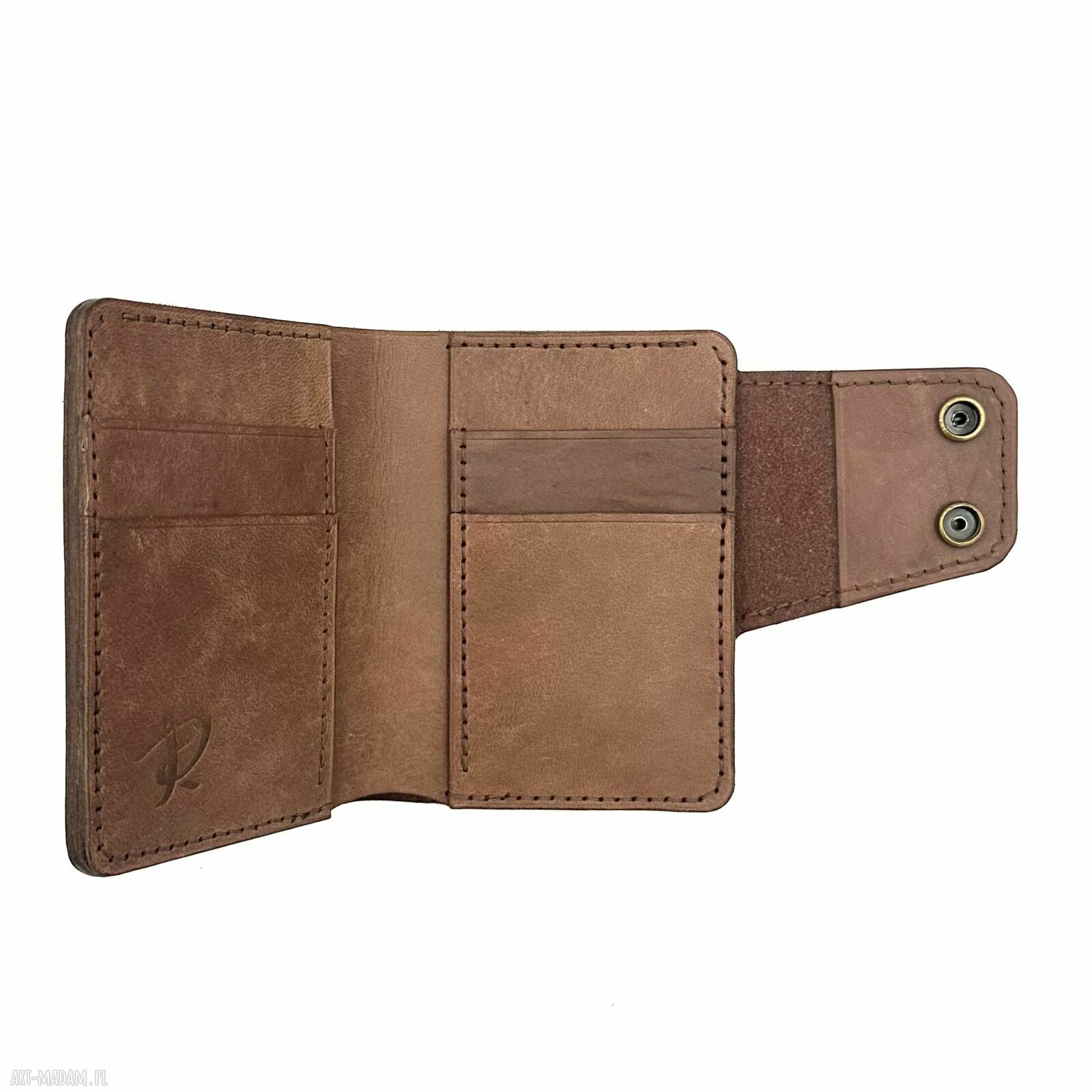 portfele: Duży brązowy portfel ręcznie uszyty ze skóry garbowanej roślinnie. HandMade