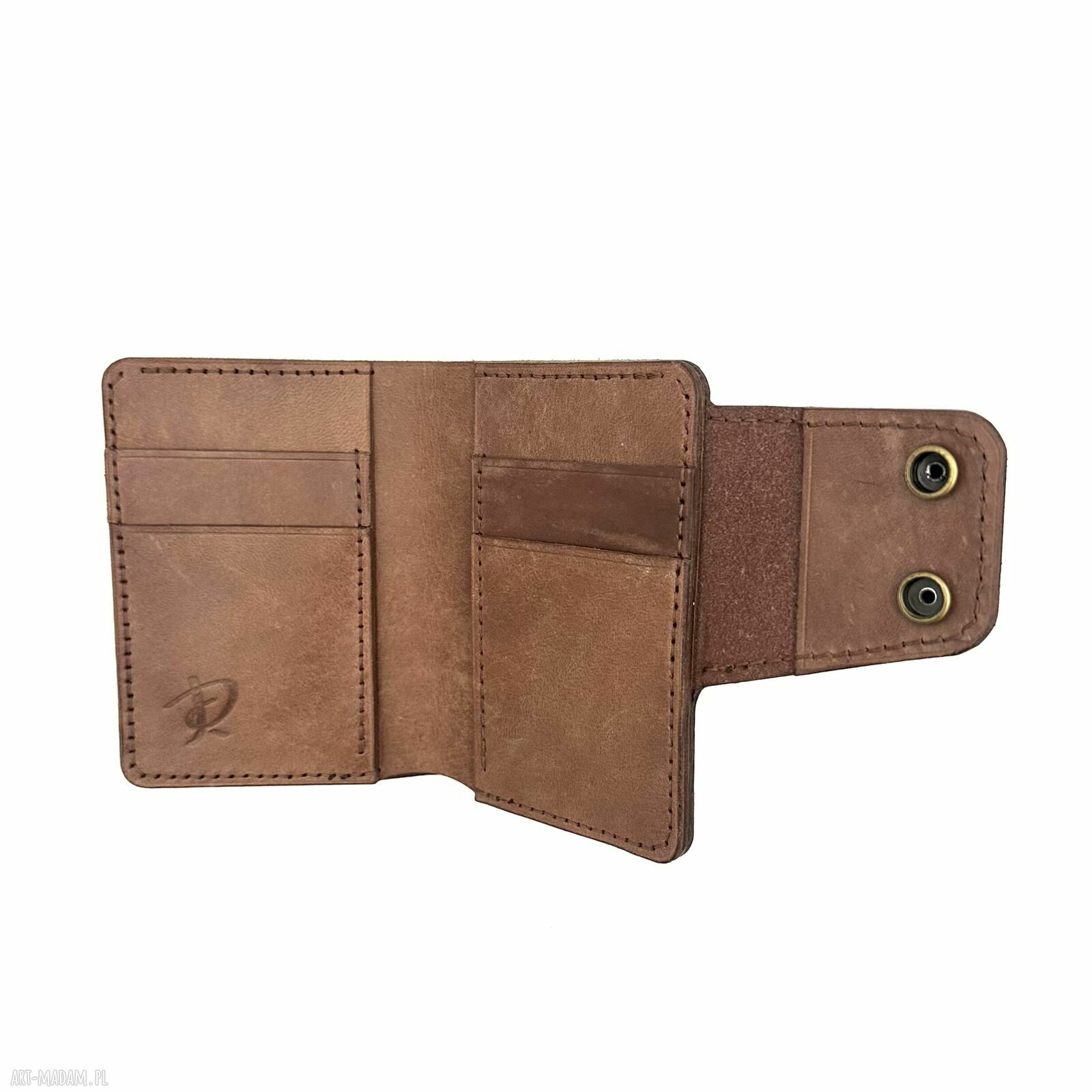 portfele: Duży brązowy portfel ręcznie uszyty ze skóry garbowanej roślinnie. HandMade