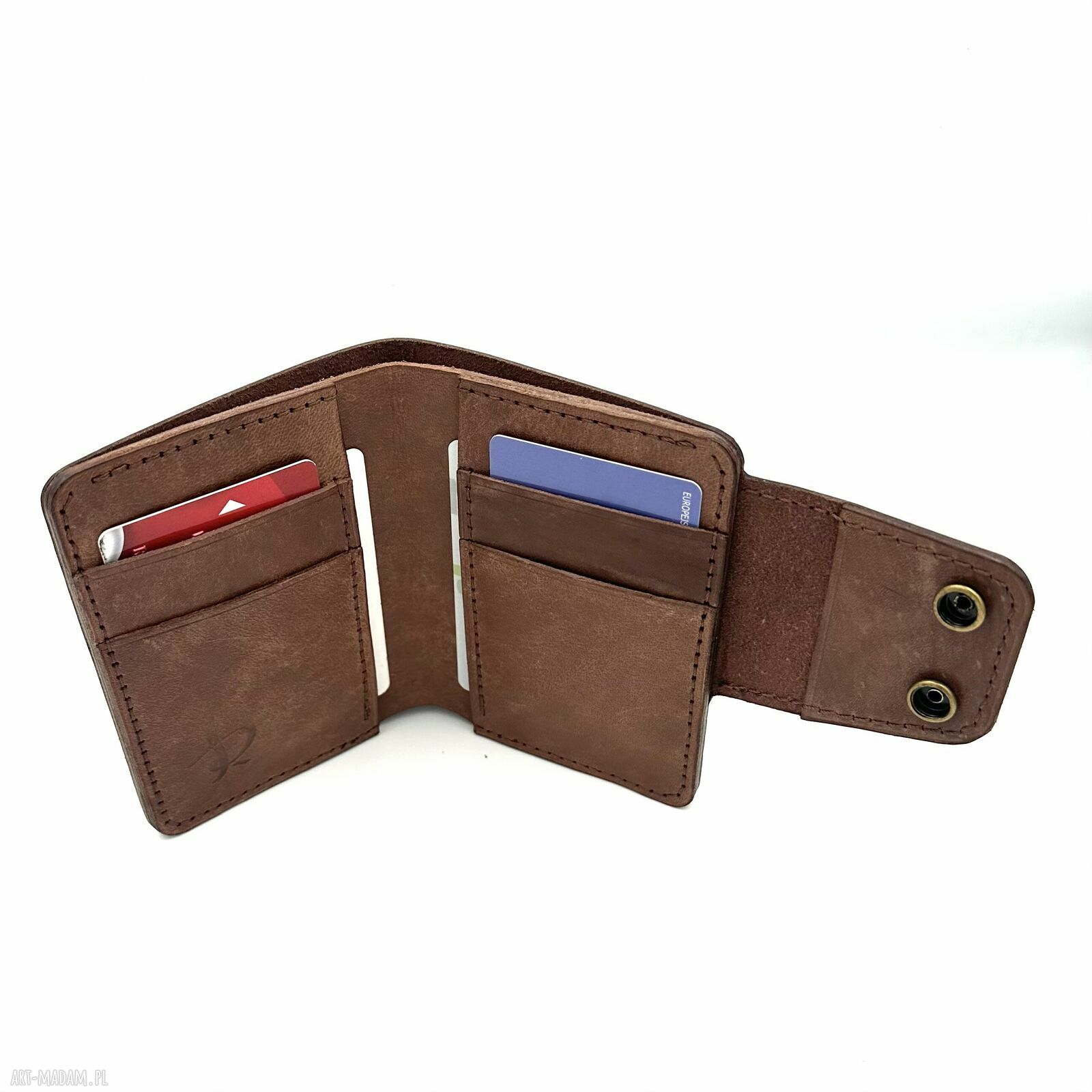 portfele: Duży brązowy portfel ręcznie uszyty ze skóry garbowanej roślinnie. HandMade