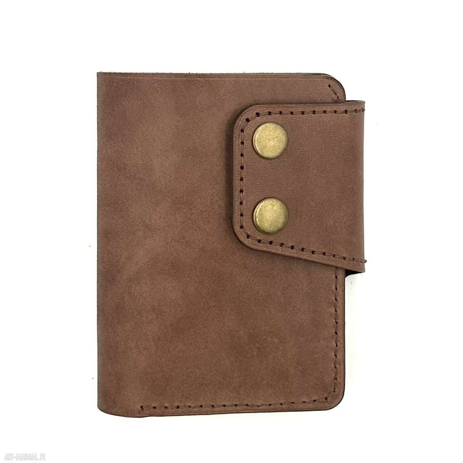 Duży brązowy portfel ręcznie uszyty skóry garbowanej roślinnie