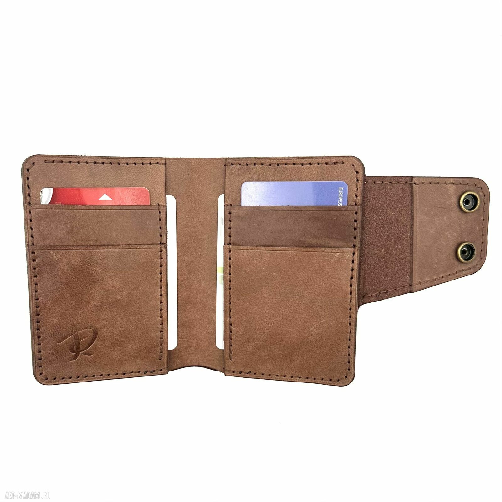 portfele: Duży brązowy portfel ręcznie uszyty ze skóry garbowanej roślinnie. HandMade