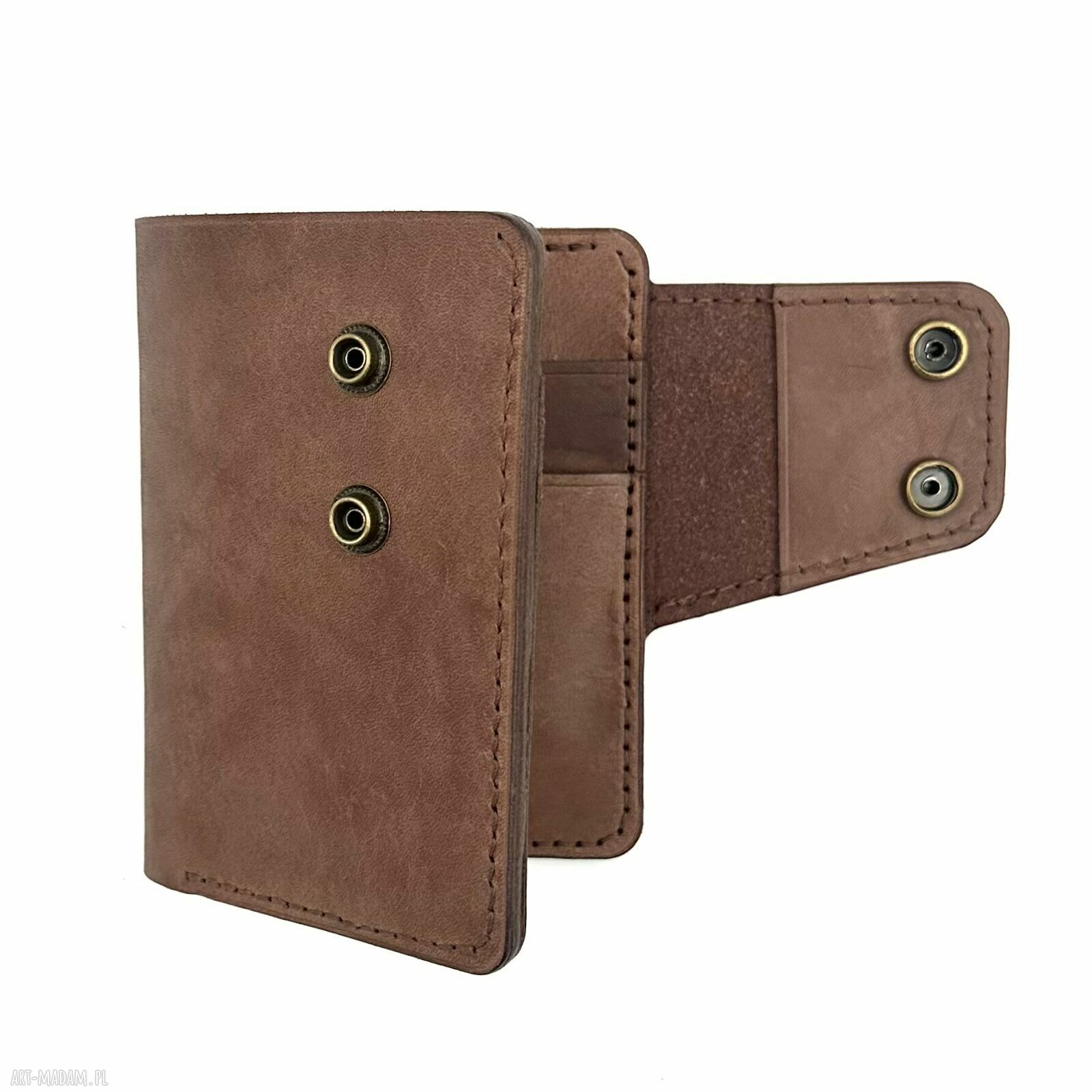 portfele: Duży brązowy portfel ręcznie uszyty ze skóry garbowanej roślinnie. HandMade