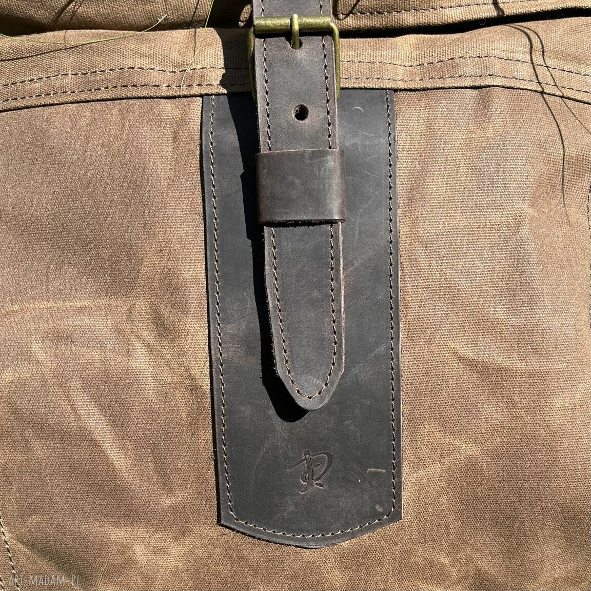 plecaki: Duży brązowy rolowany plecak z bawełny woskowanej i skóry Vintage. ręczne