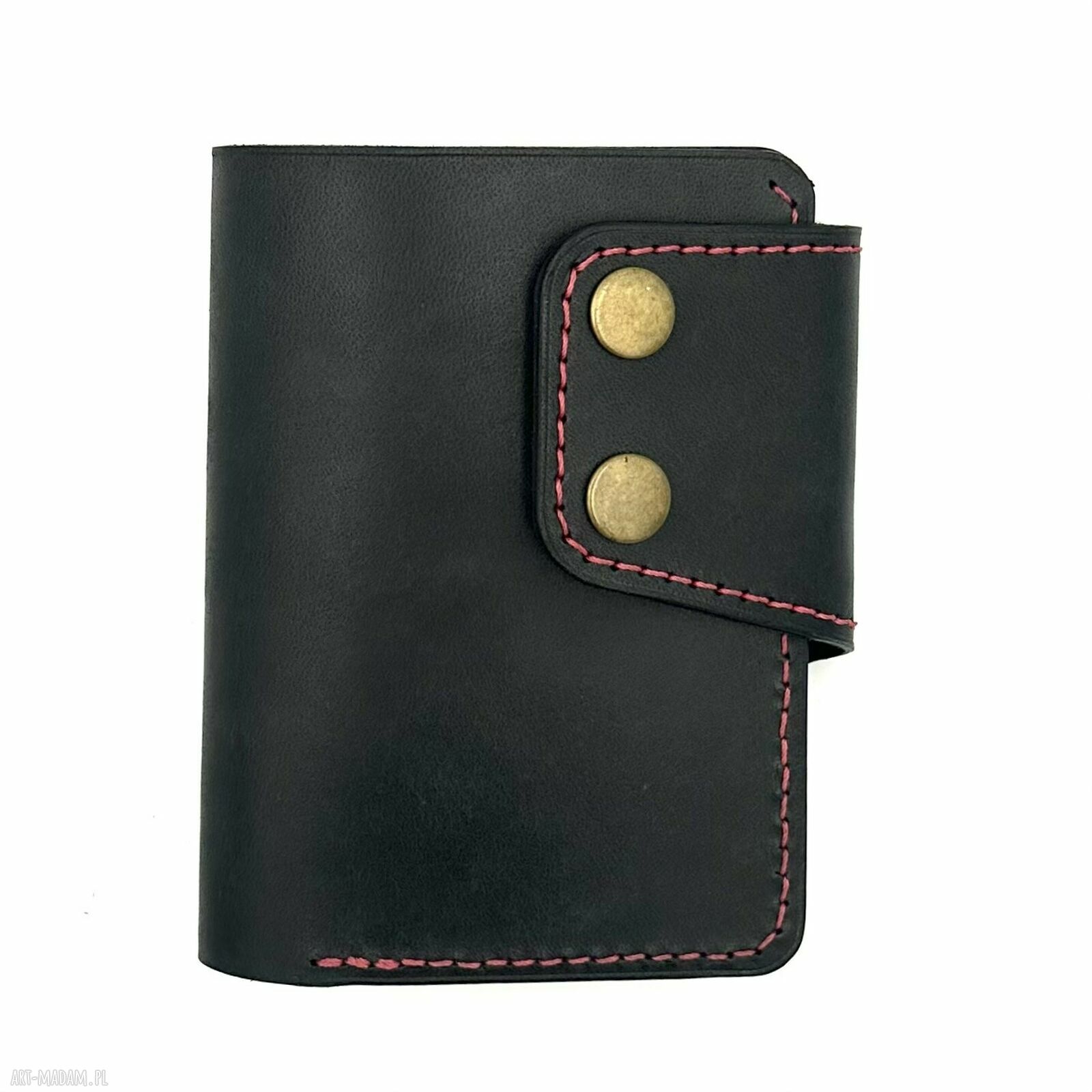 Duży czarny portfel dodatkiem czerwieni ręcznie uszyty skóry