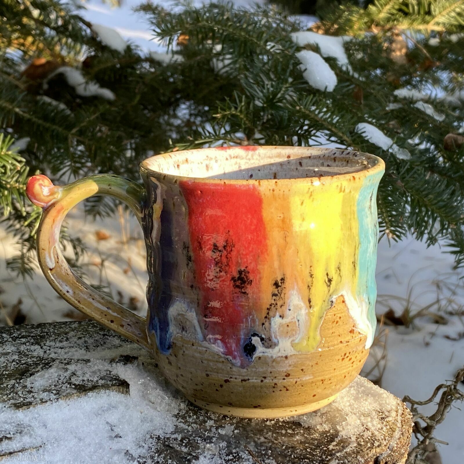 Duży kolorowy kubek ceramiczny 450 ml - podpórka pod kciuk