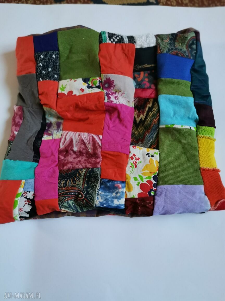 Duży komin patchworkowy etno boho na podszewce - ciepły i kolorowy