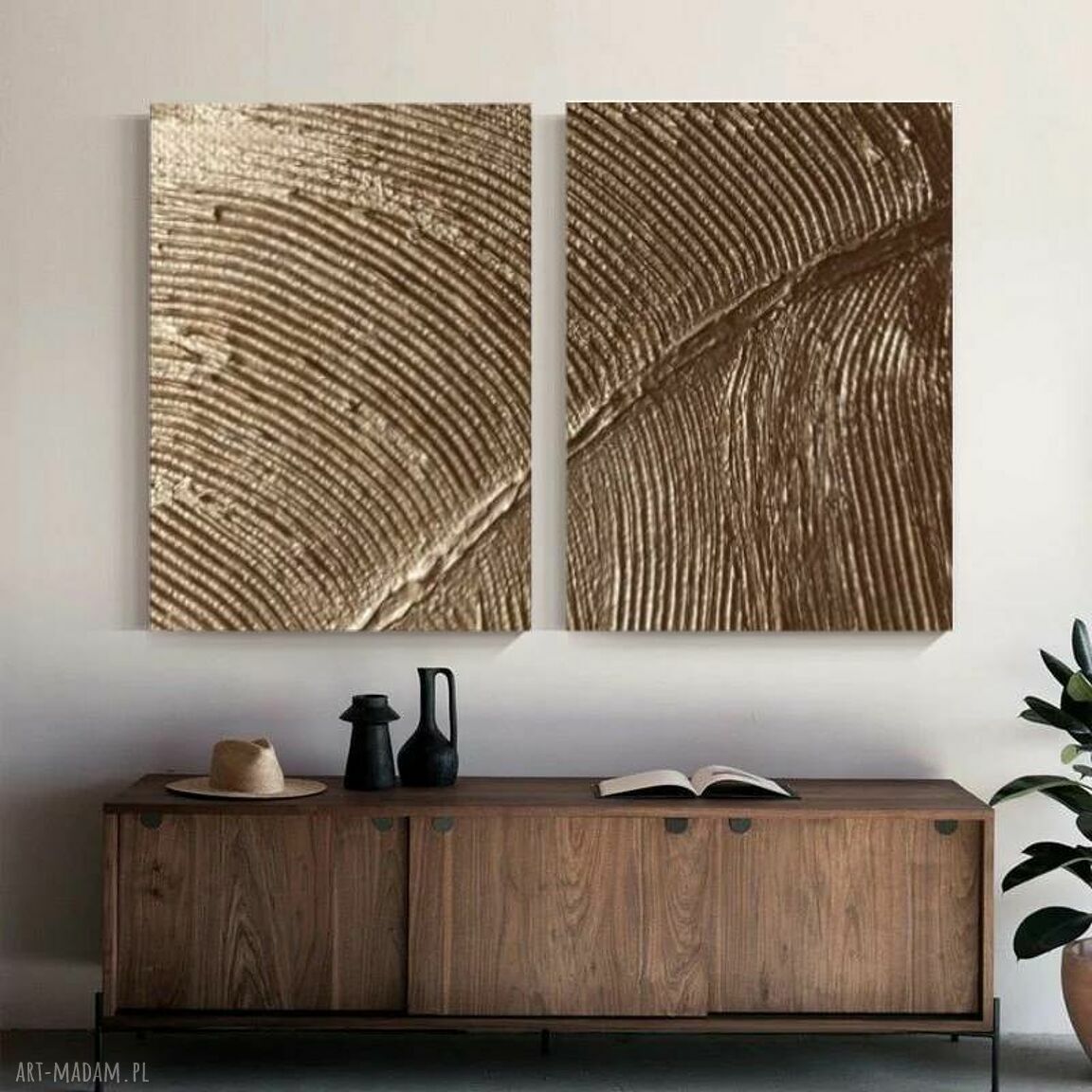 Golden pat - duży zestaw 2 obrazów na płótnie z rzeźbieniem 70x100 cm