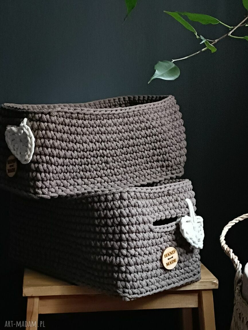 Duży koszyk z bawełnianego sznurka The Wool Art ciemny beż