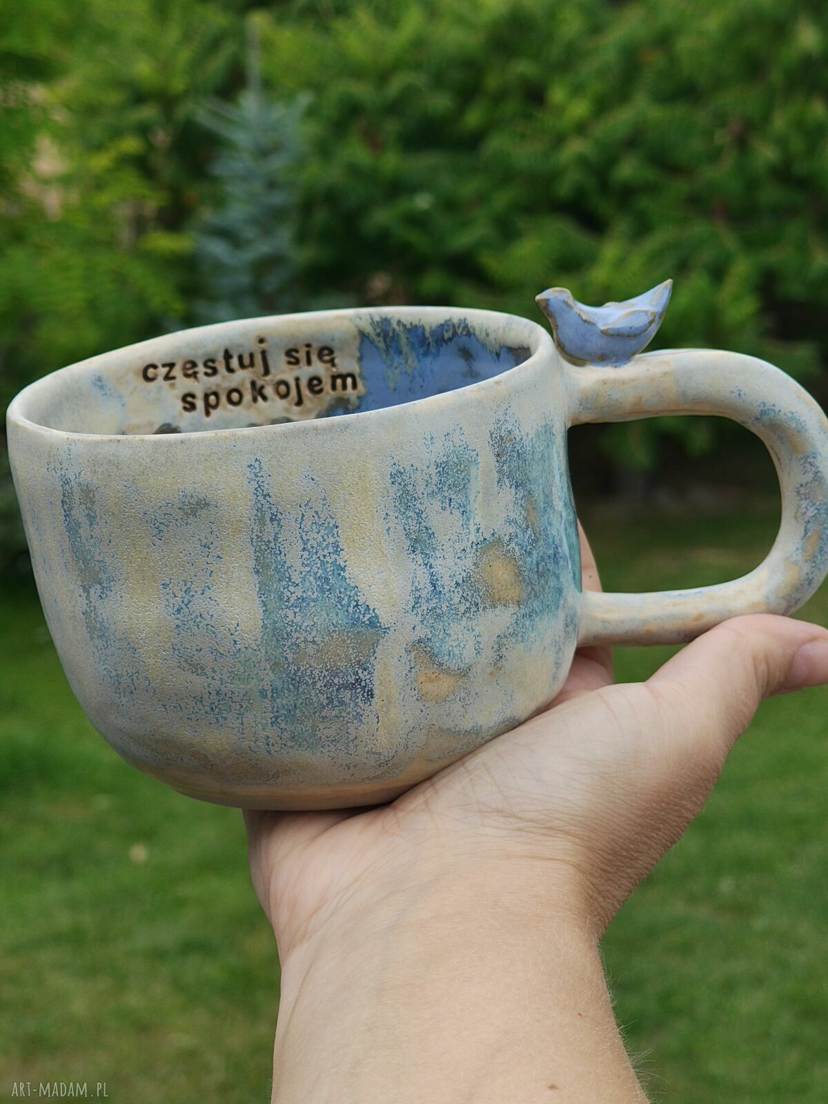 Duży kubek ceramiczny na herbatę 400 ml z ptaszkiem