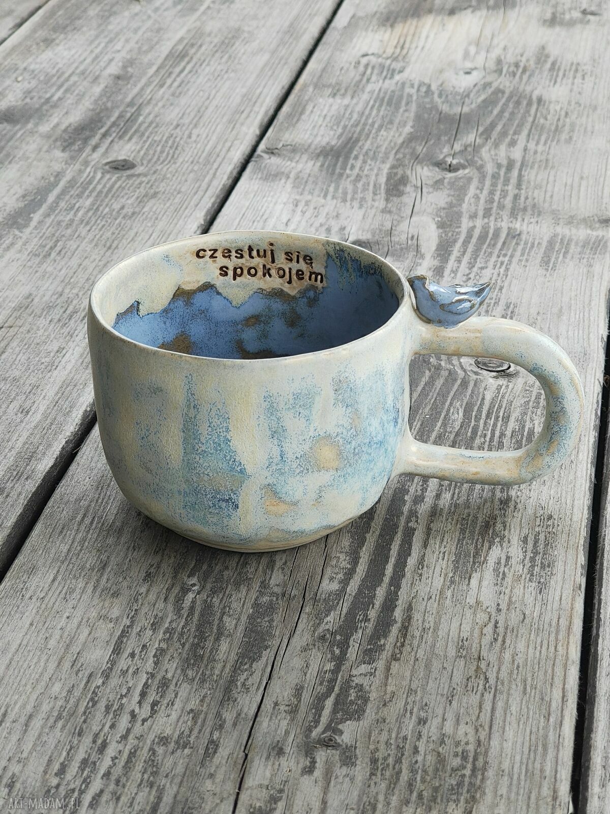 Duży kubek ceramiczny na herbatę 400 ml z ptaszkiem