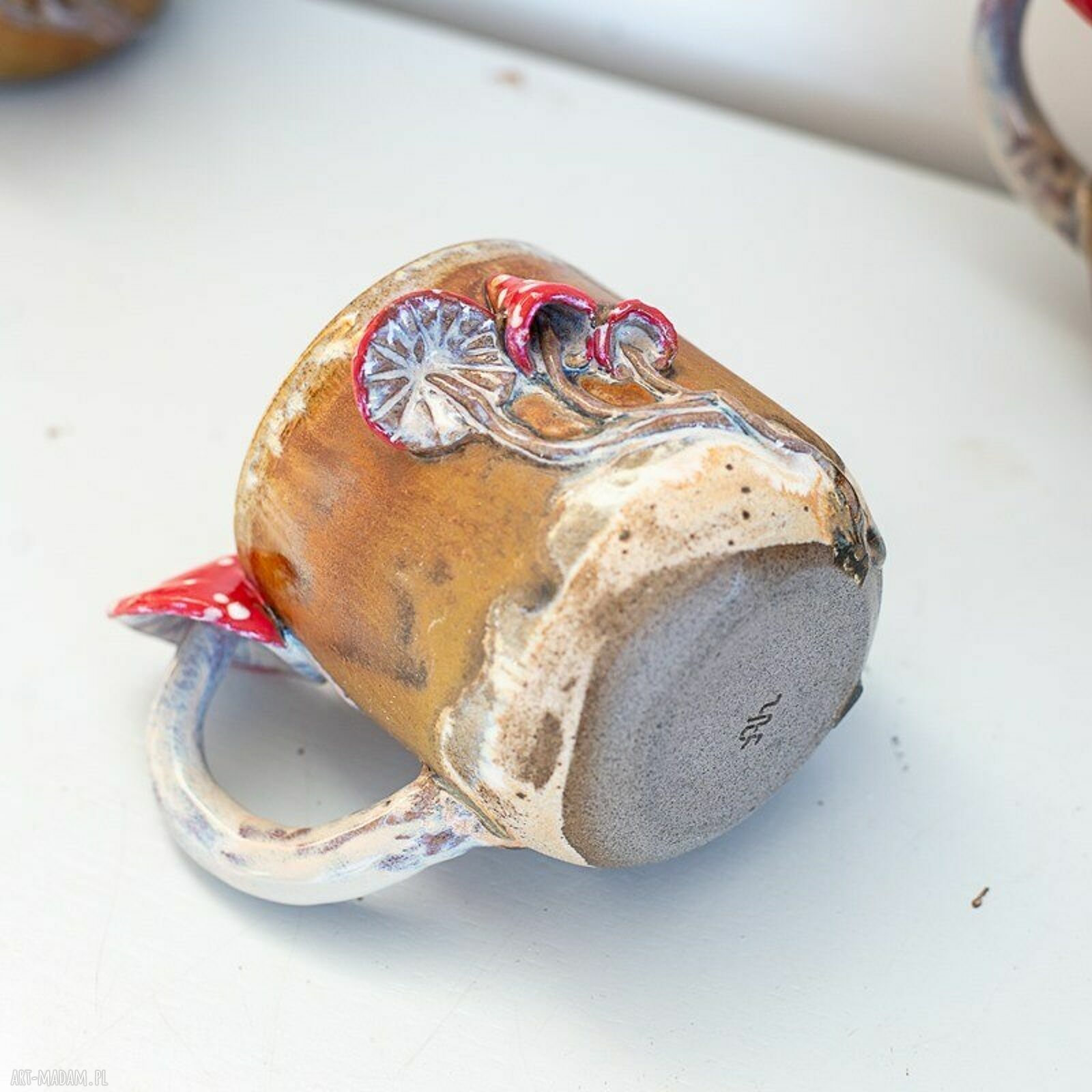 Duży kubek z muchomorem handmade - nakrapiana jesień, ok. 480 ml