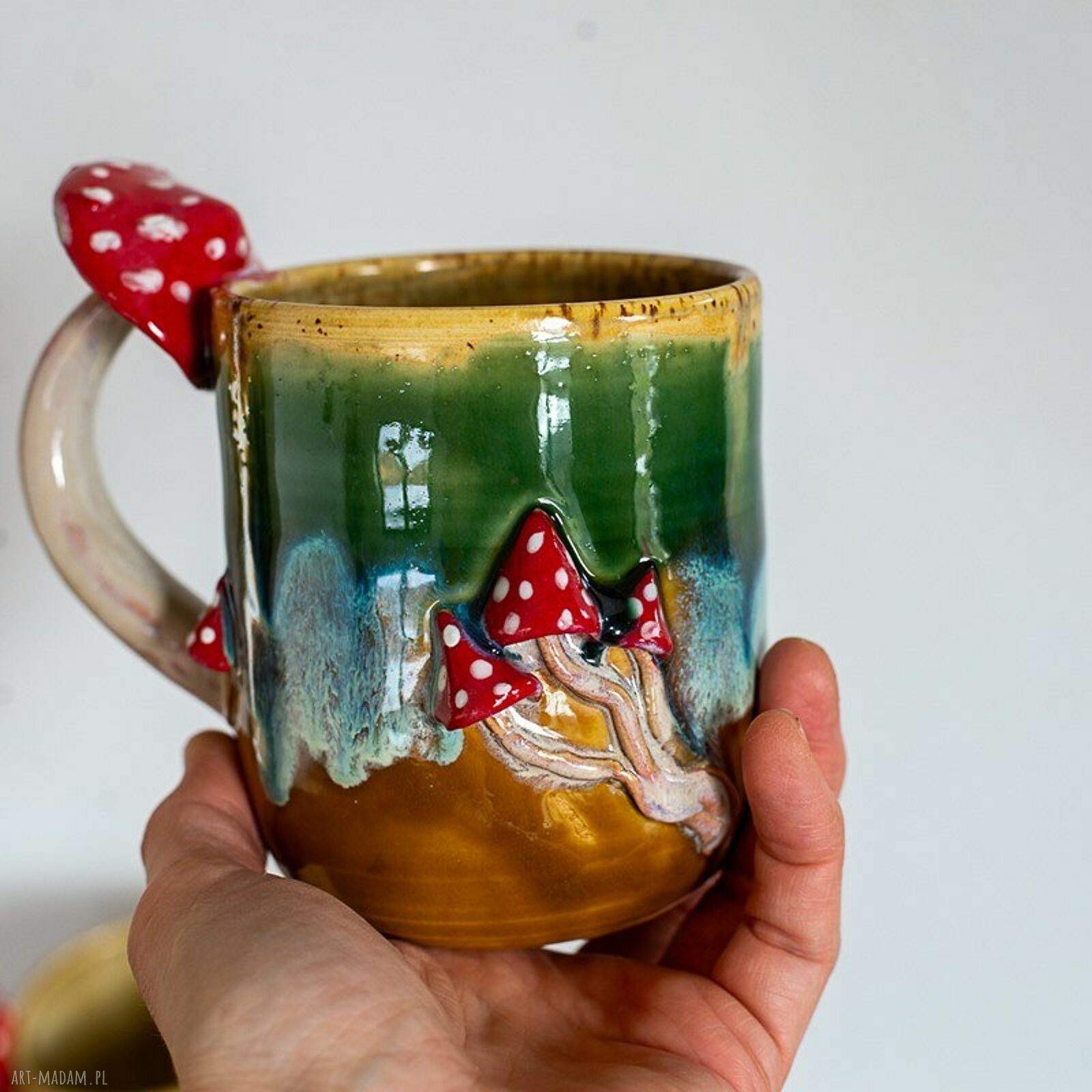 Duży kubek ceramiczny z muchomorem - Miodna łąka (ok. 500 ml) handmade
