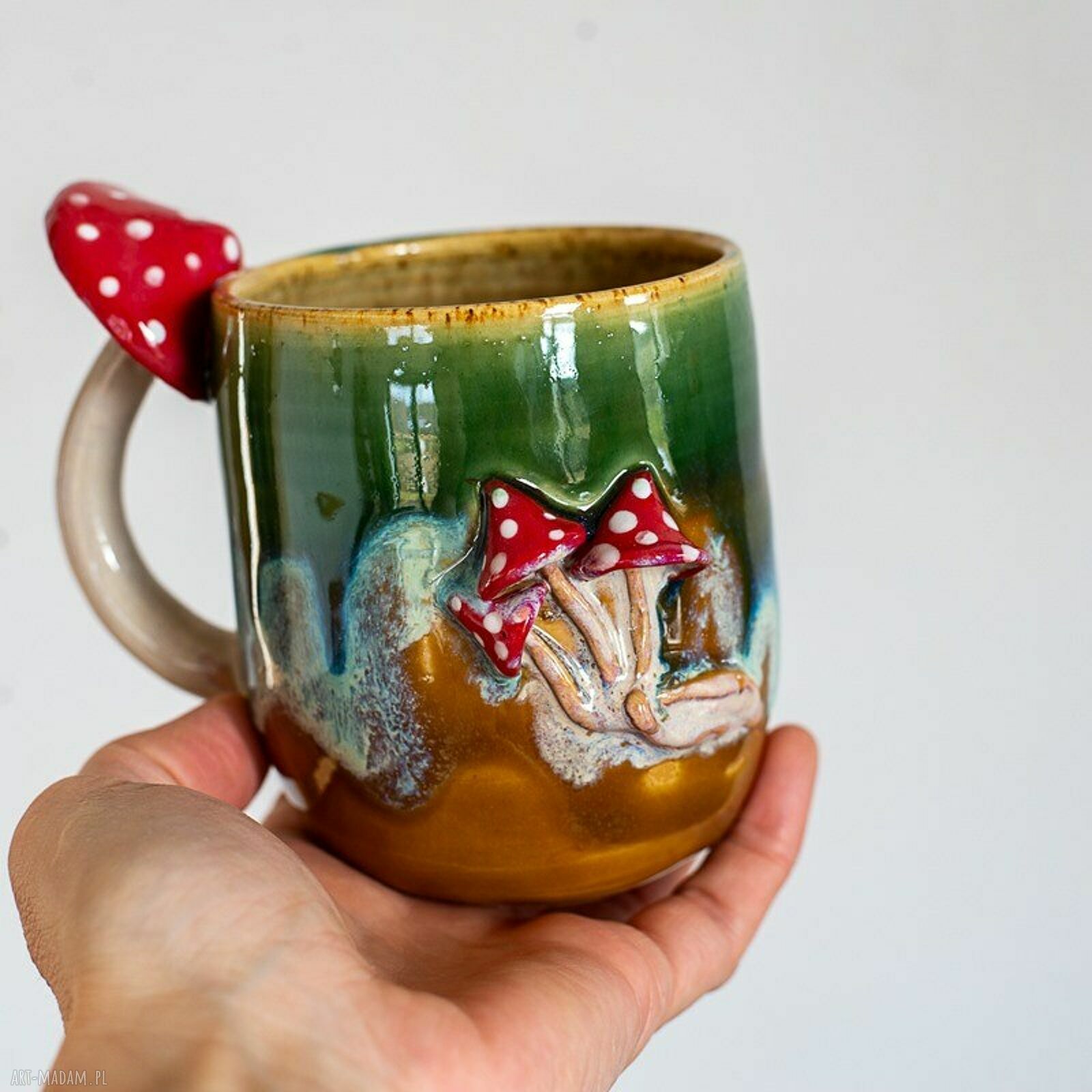 Duży kubek z muchomorem - ceramika handmade, ok. 550 ml