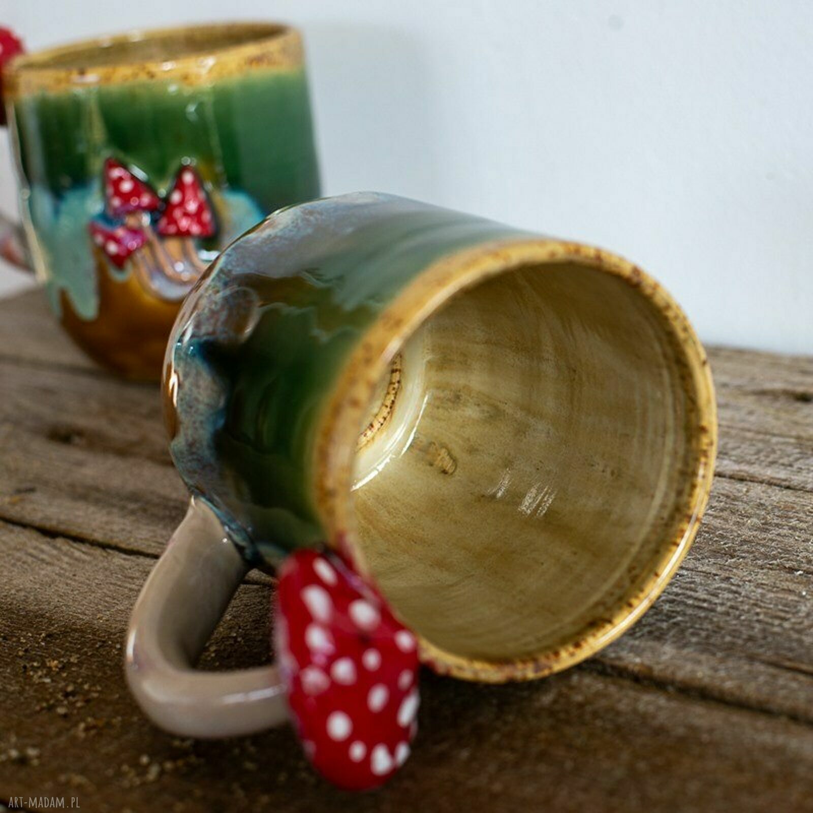 Duży kubek ceramiczny z muchomorem - Miodna łąka (ok. 500 ml) handmade
