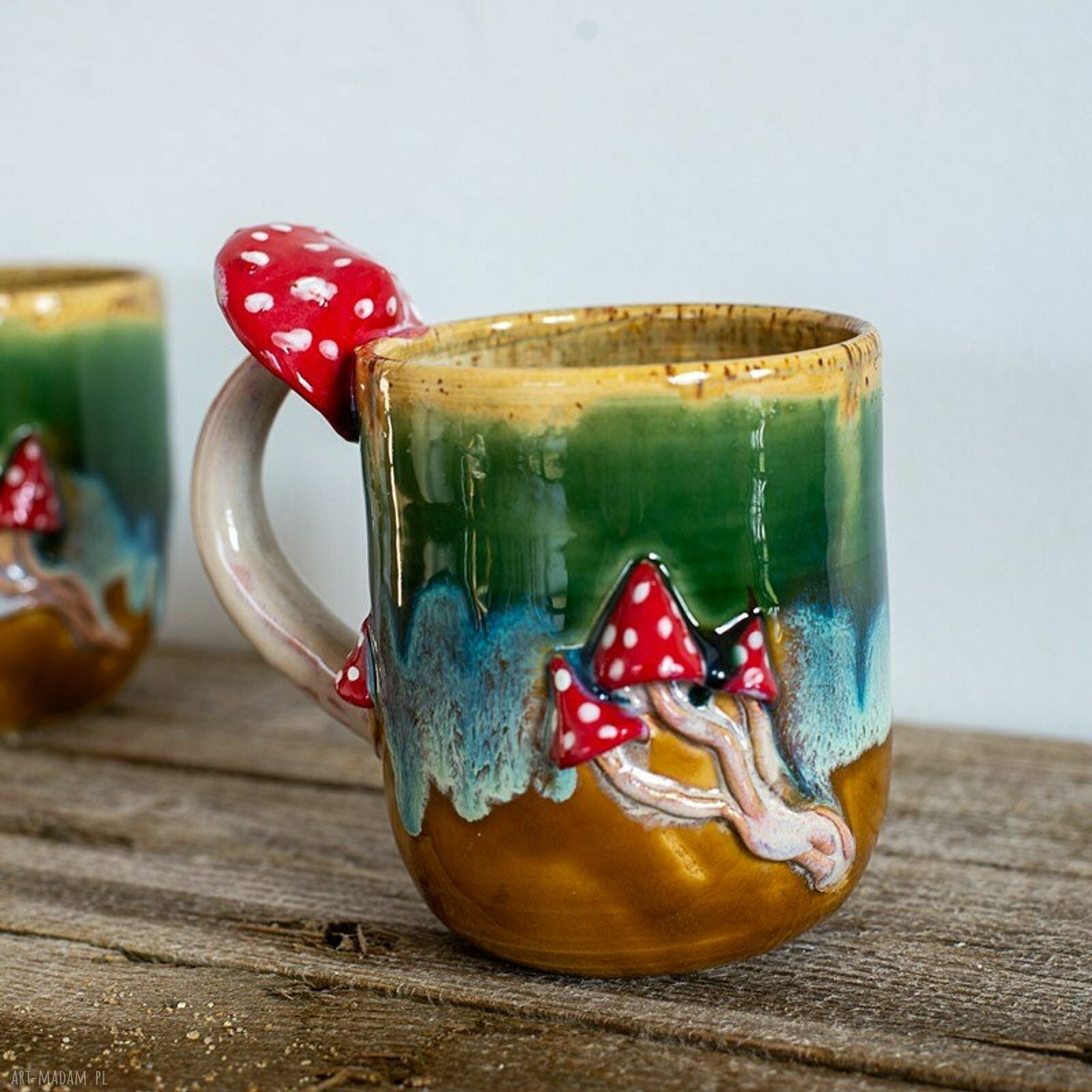 Duży kubek ceramiczny z muchomorem - Miodna łąka (ok. 500 ml) handmade