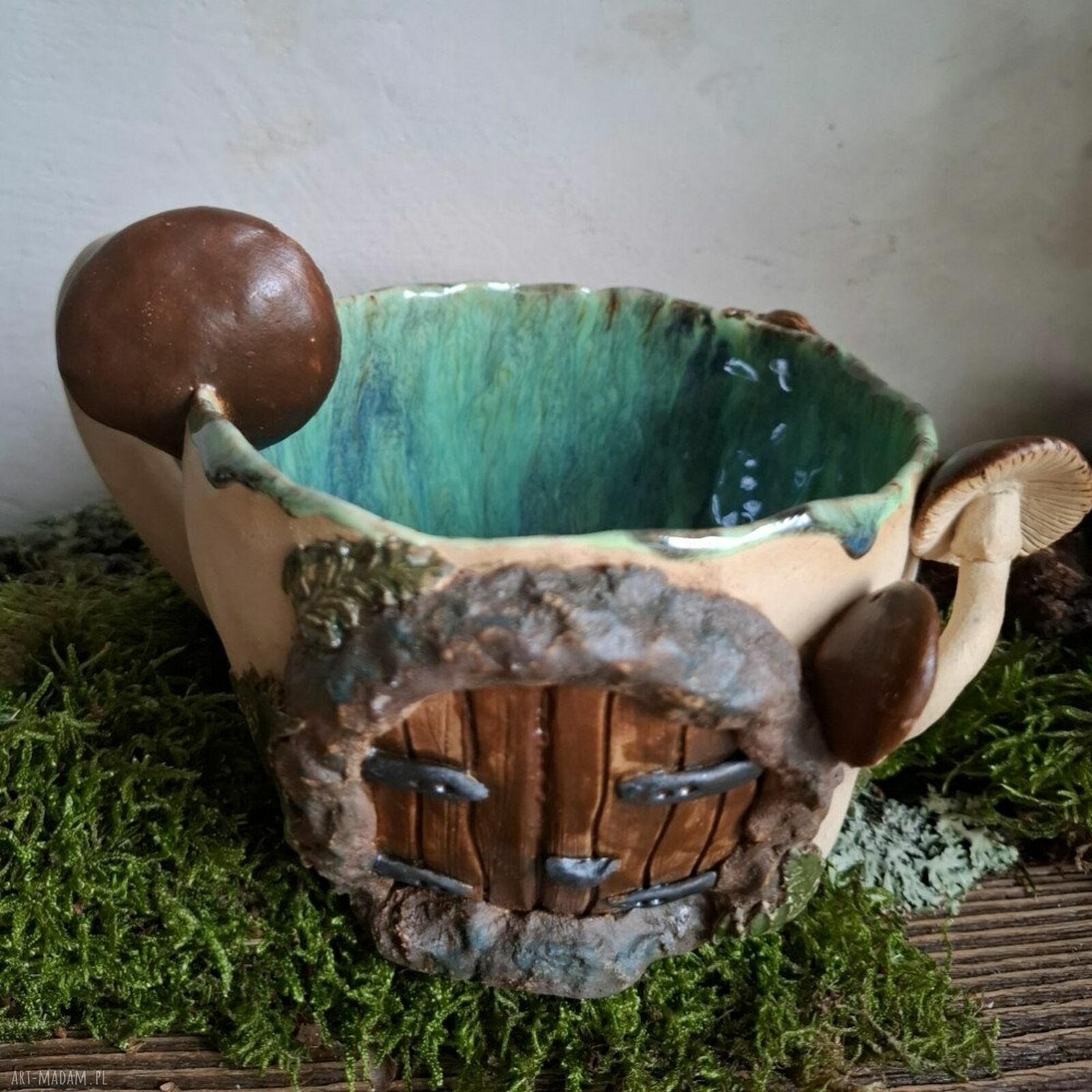 Duży kubek ceramiczny z motywem lasu i drzwi - Leśny