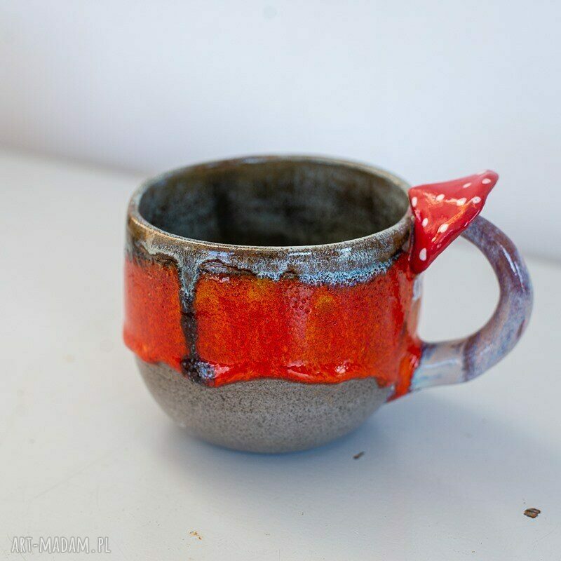 Duży kubek z grzybkami handmade - Lava beton, ok. 500 ml