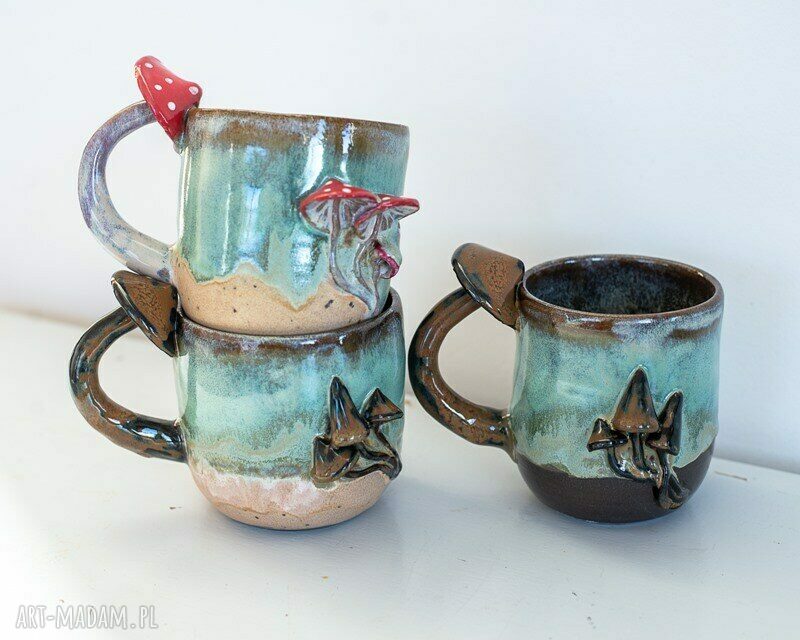 Duży kubek ceramiczny z grzybkami Black forest - ok. 480 ml