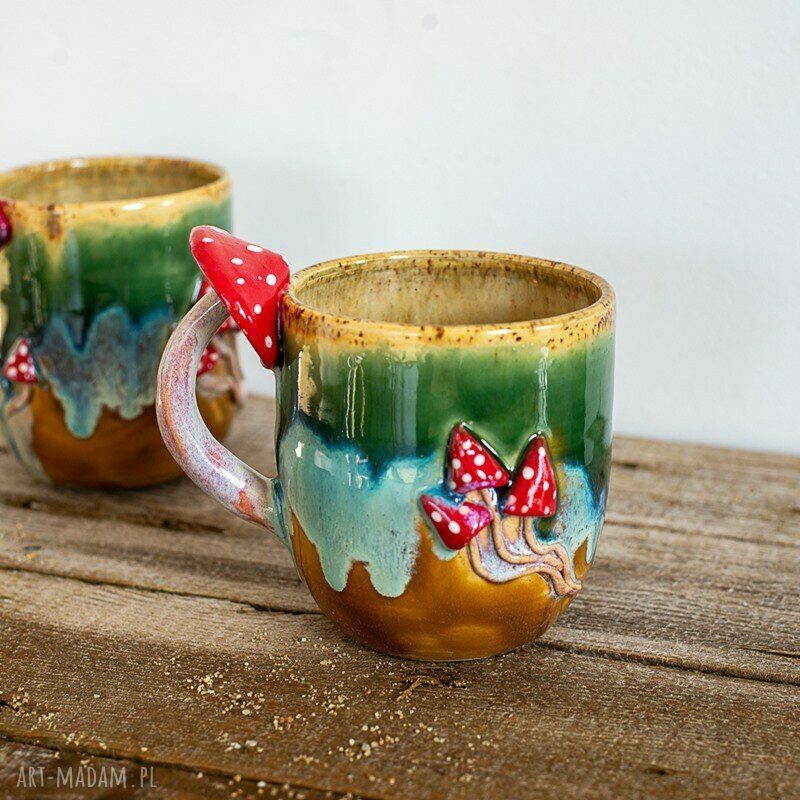 Duży kubek z muchomorem handmade Miodna łąka (ok 500 ml)