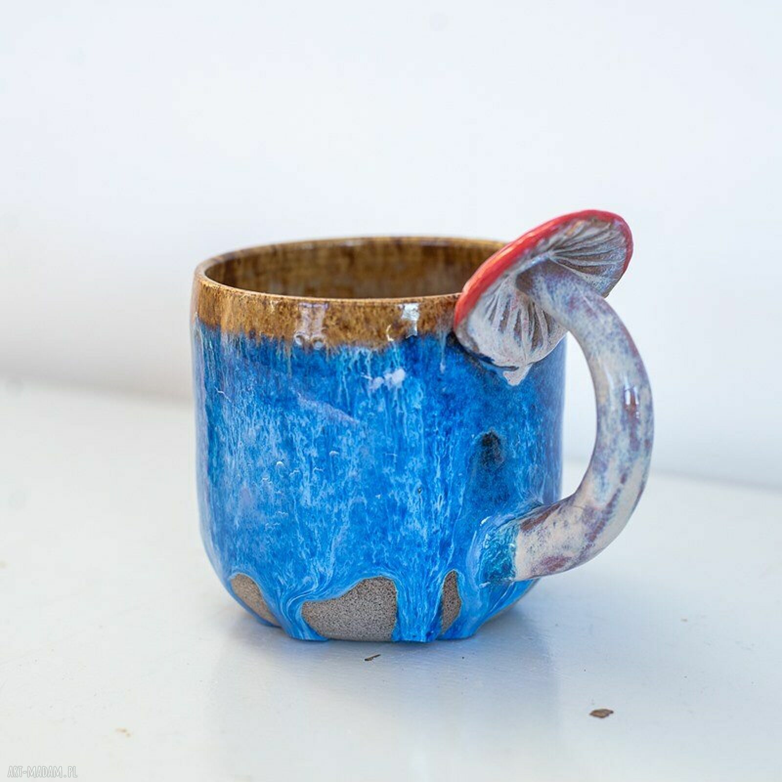 Duży kubek z muchomorem handmade Lava Blue - ok. 500 ml