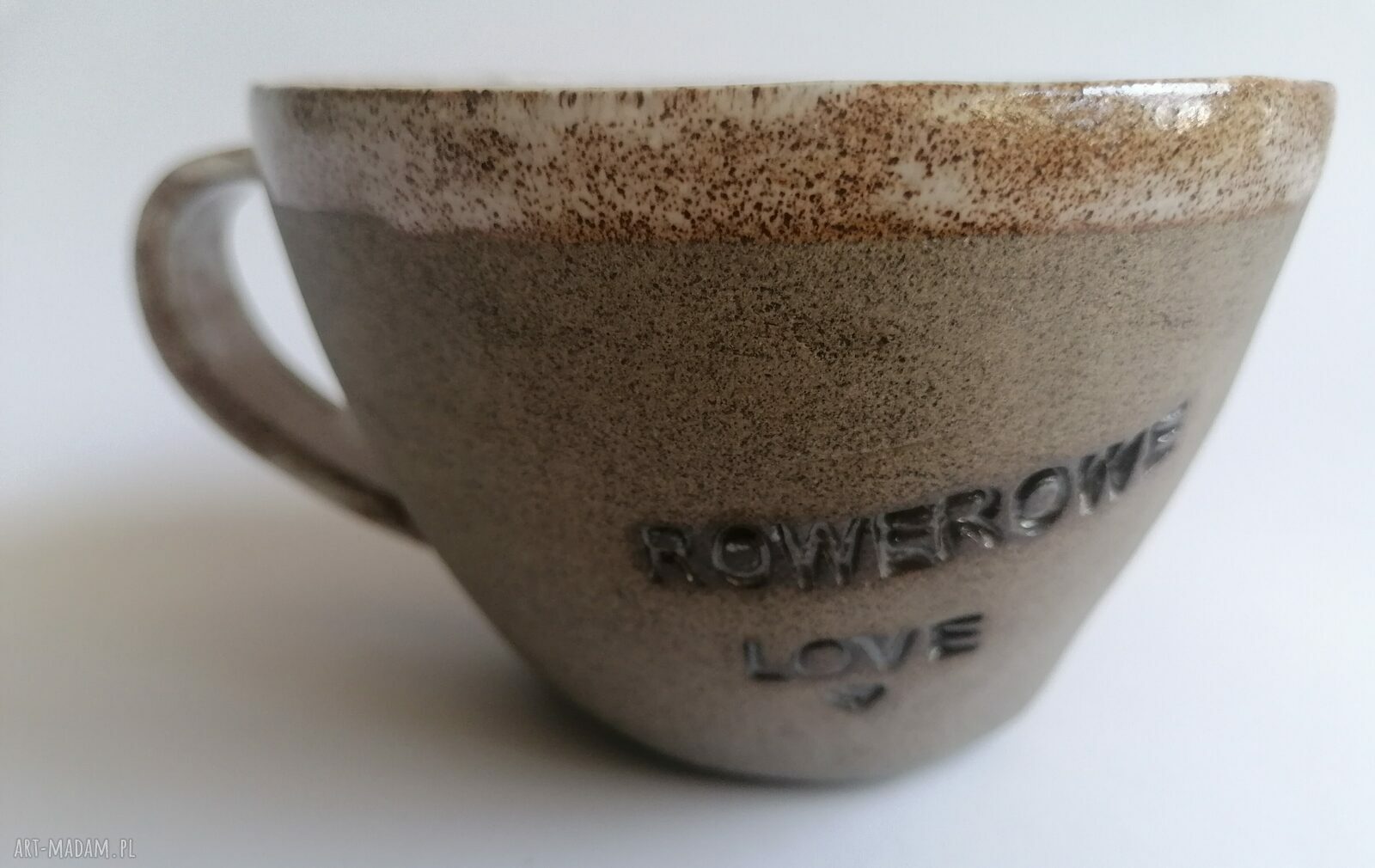 Duży kubek "Rowerowe LOVE" 2 - ceramika handmade z gliny szamotowej