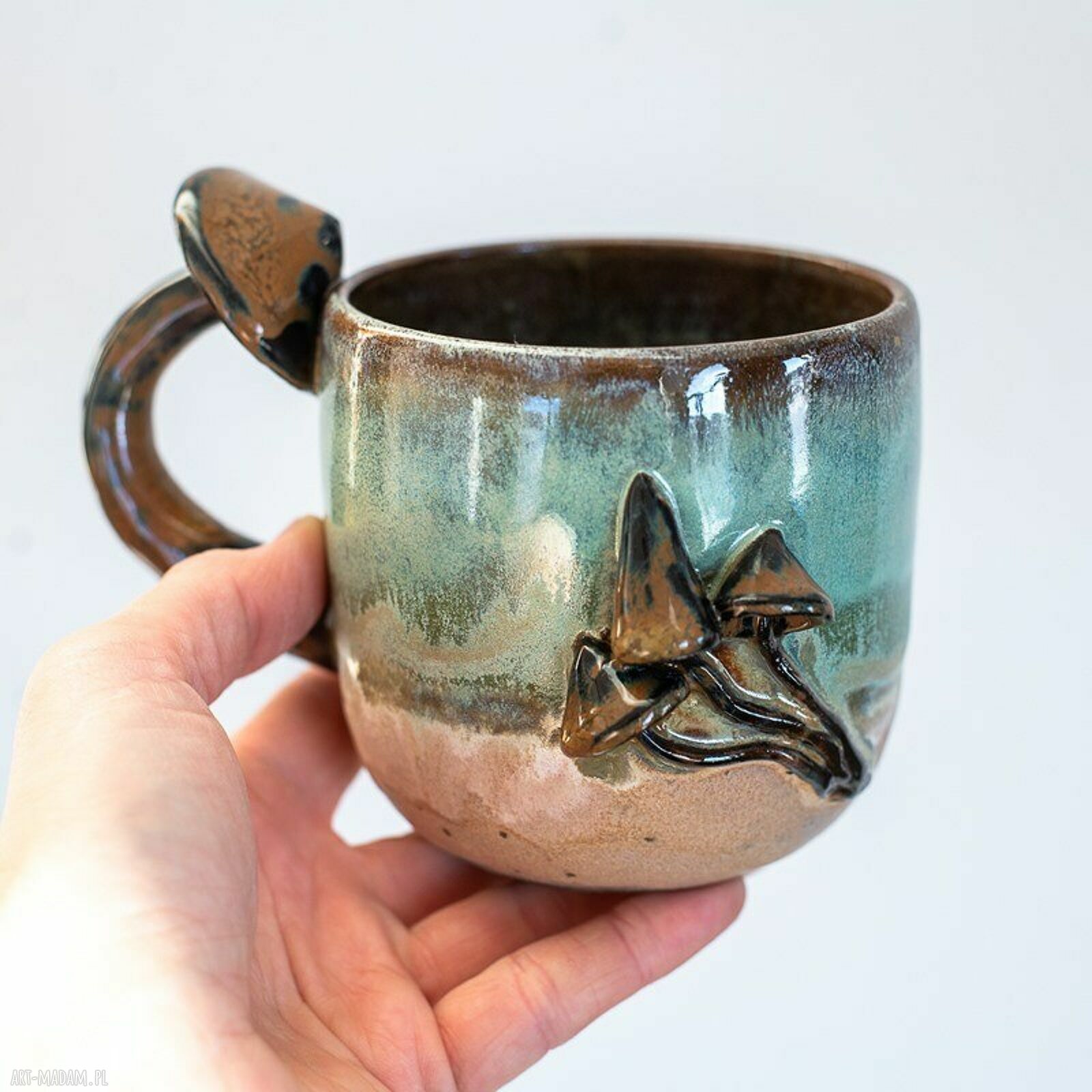 Duży kubek z grzybkami ceramiczny - ok. 500 ml, rękodzieło Azul Horse
