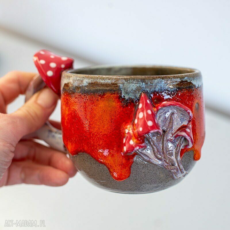 Duży kubek z grzybkami handmade - Lava beton, ok. 500 ml