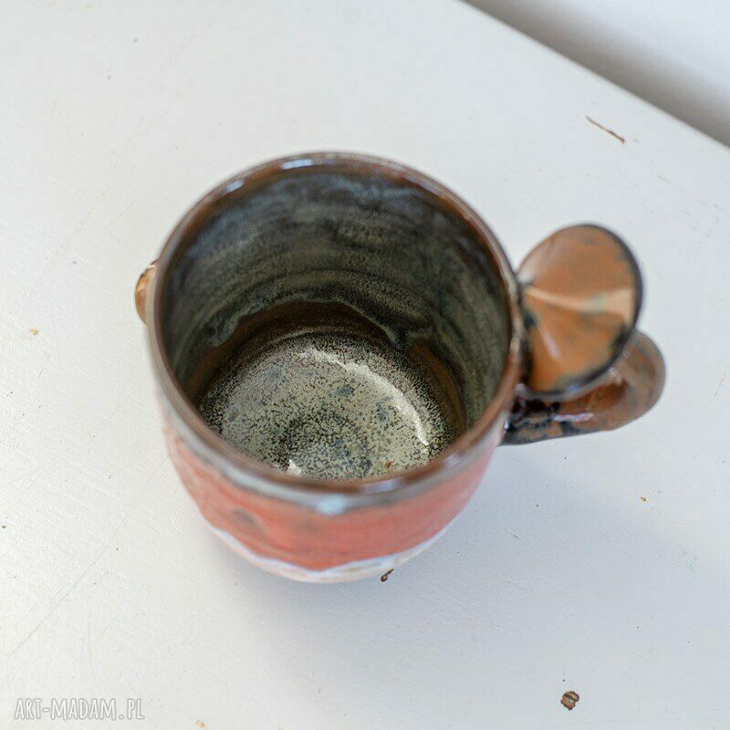 Duży kubek ceramiczny z grzybkami handmade - lawa beż, ok. 500 ml