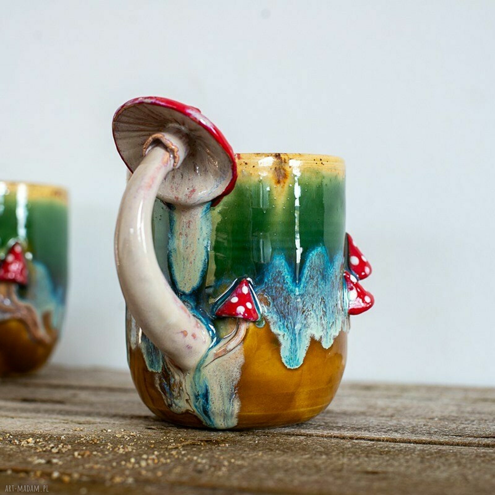 Duży kubek ceramiczny z muchomorem - Miodna łąka (ok. 500 ml) handmade