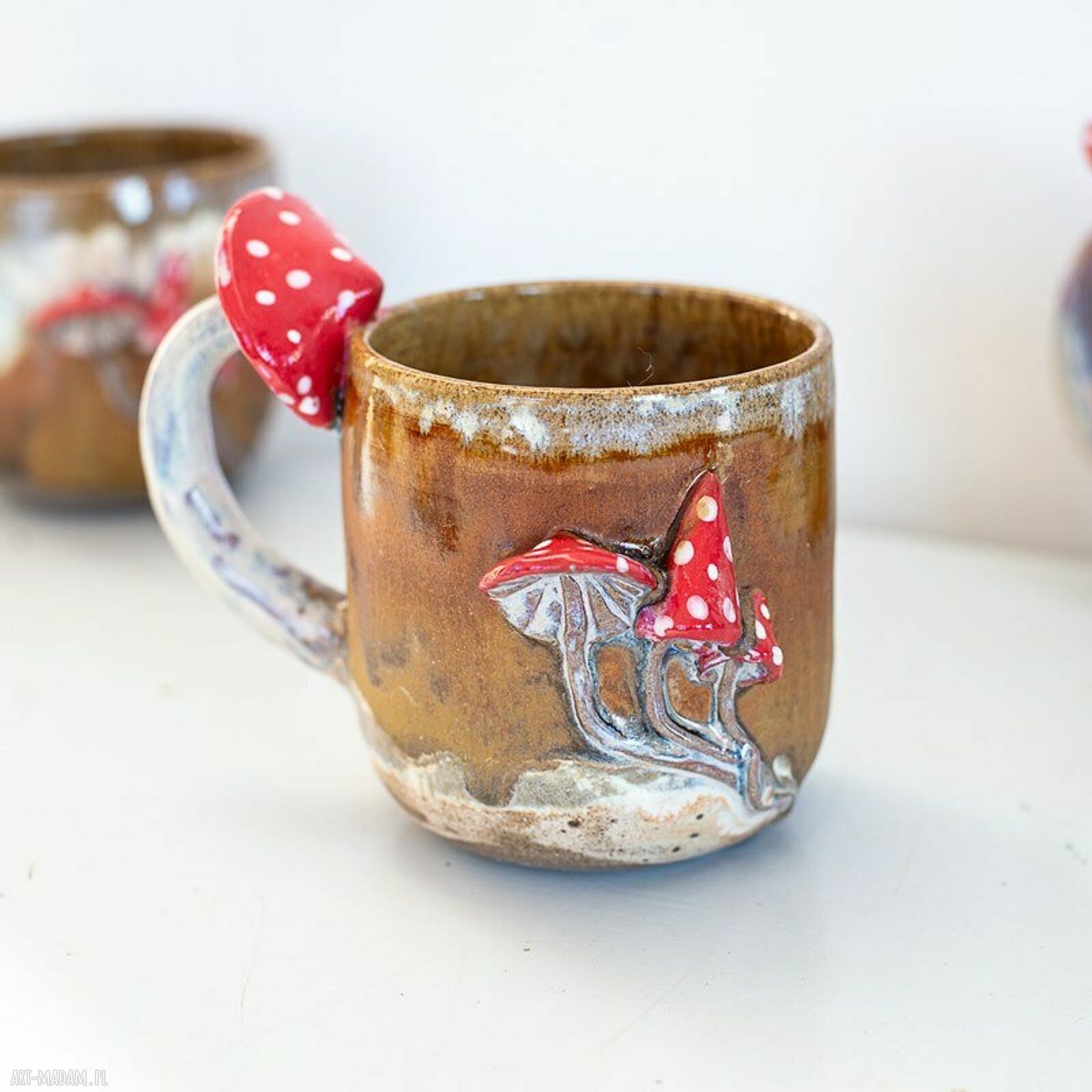 Duży kubek z muchomorem handmade - nakrapiana jesień, ok. 480 ml