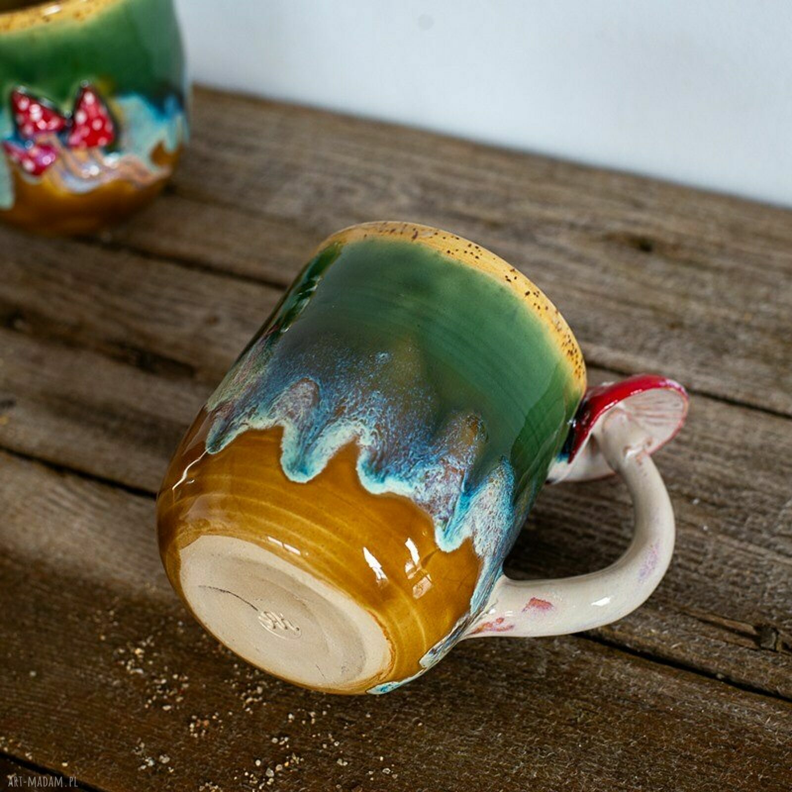 Duży kubek ceramiczny z muchomorem - Miodna łąka (ok. 500 ml) handmade