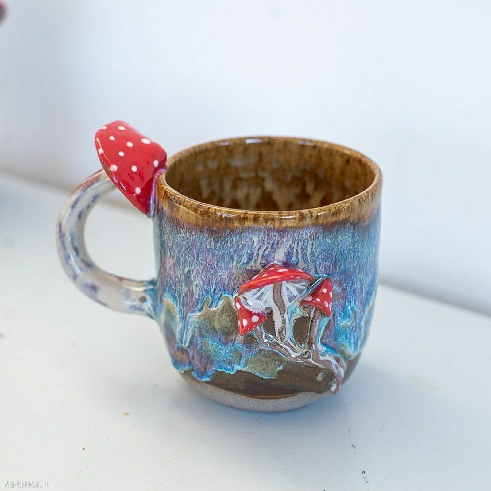 Duży kubek z muchomorem handmade Bubble gum beton - ok. 600 ml