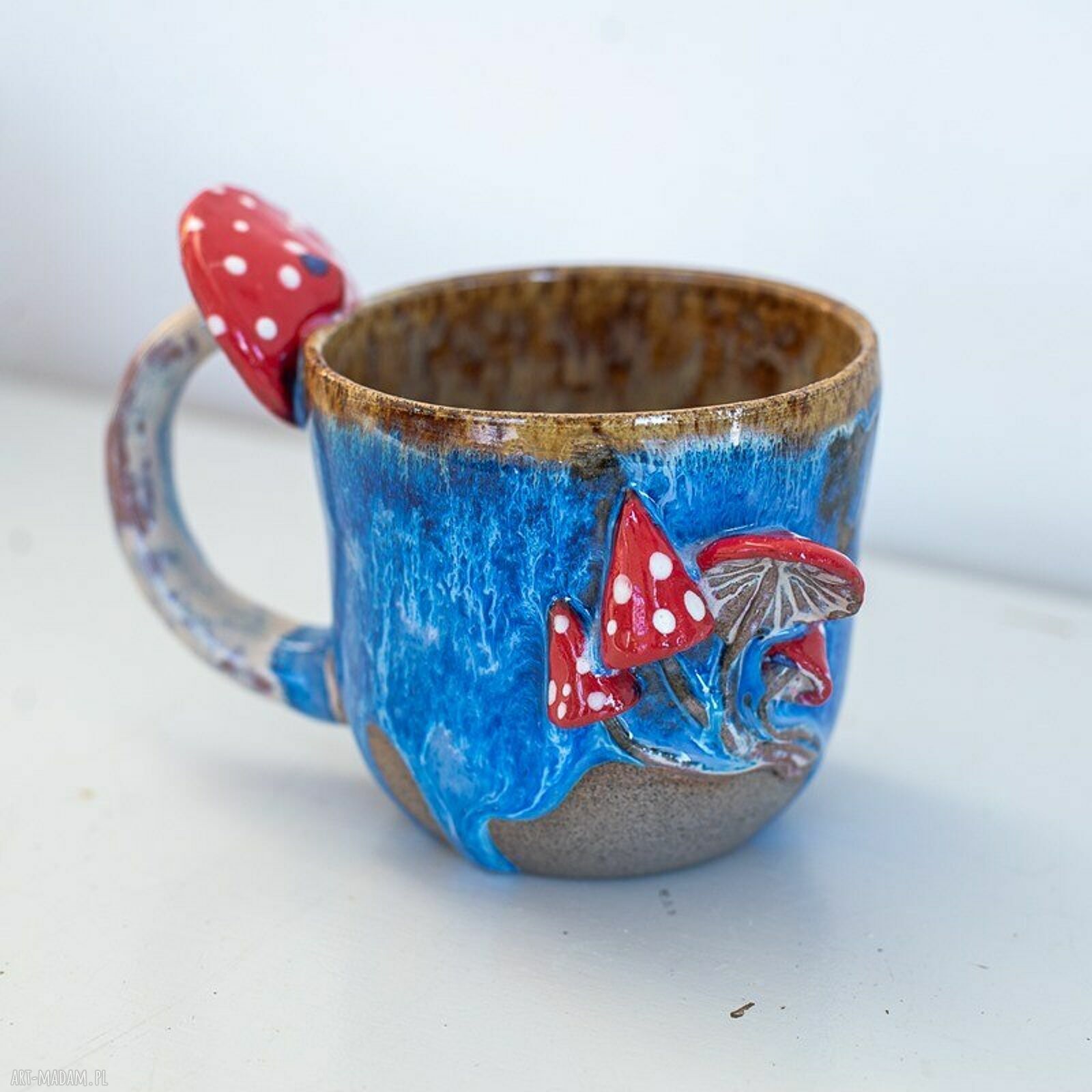 Duży kubek ceramiczny z muchomorem Lava Blue 430 ml