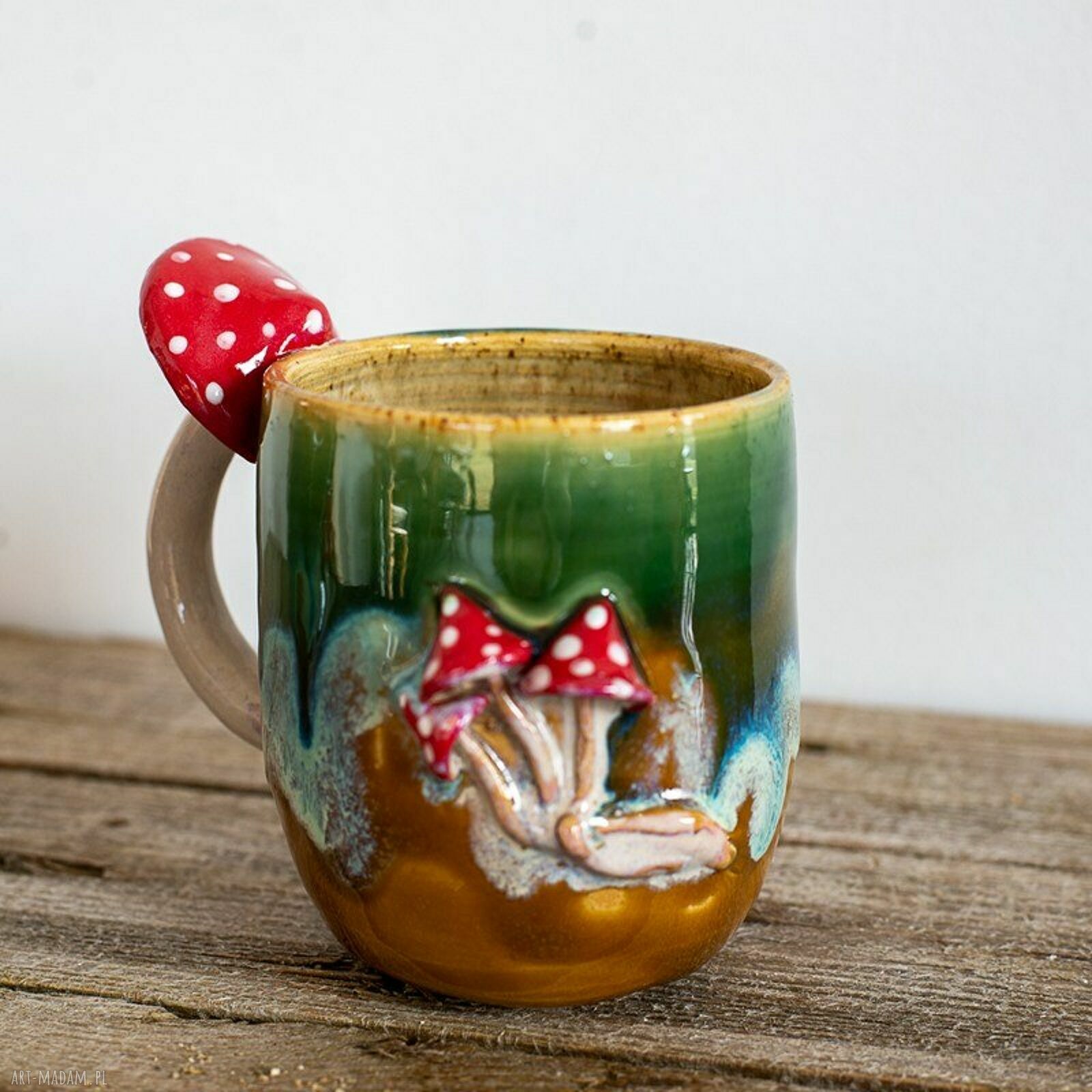 Duży kubek z muchomorem - ceramika handmade, ok. 550 ml