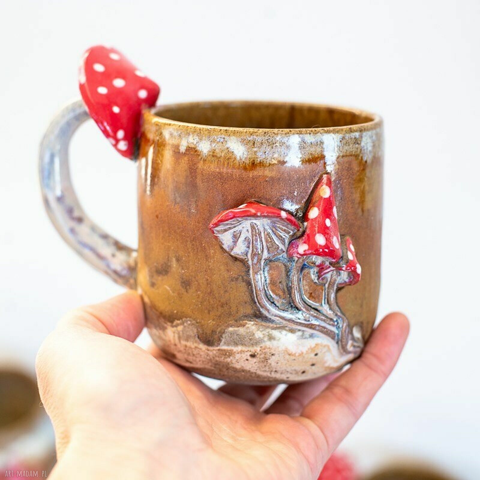 Duży kubek z muchomorem handmade - nakrapiana jesień, ok. 480 ml