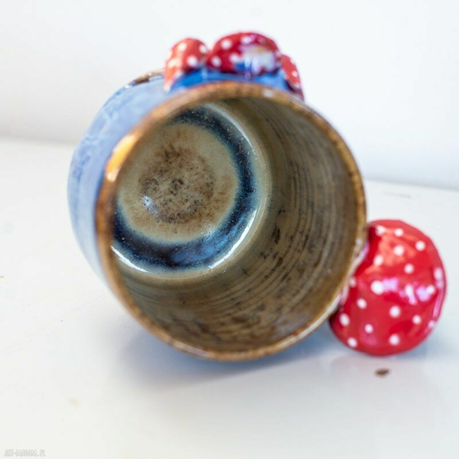 Duży kubek z muchomorem handmade Lava Blue - ok. 500 ml