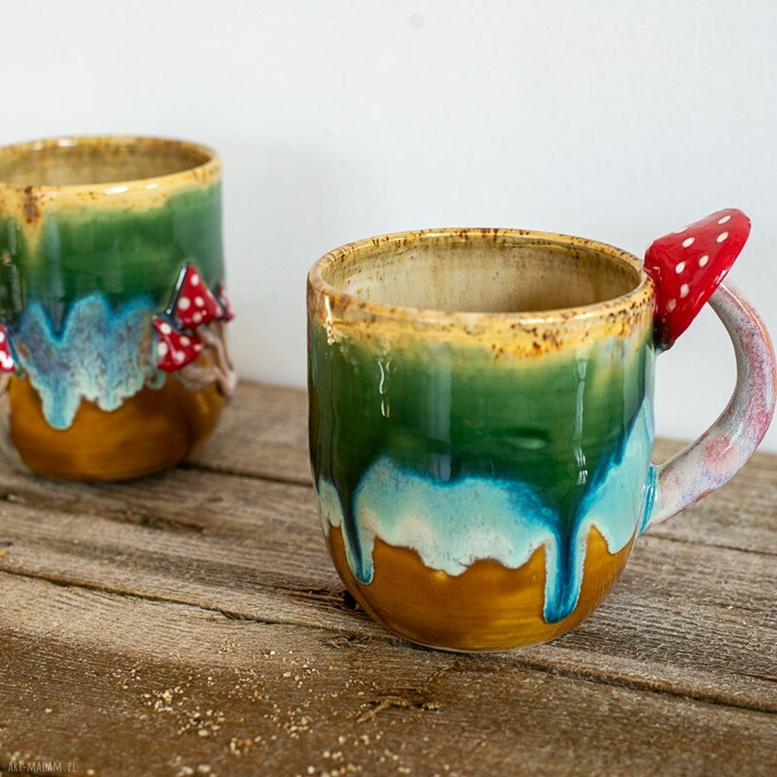 Duży kubek z muchomorem handmade Miodna łąka (ok 500 ml)