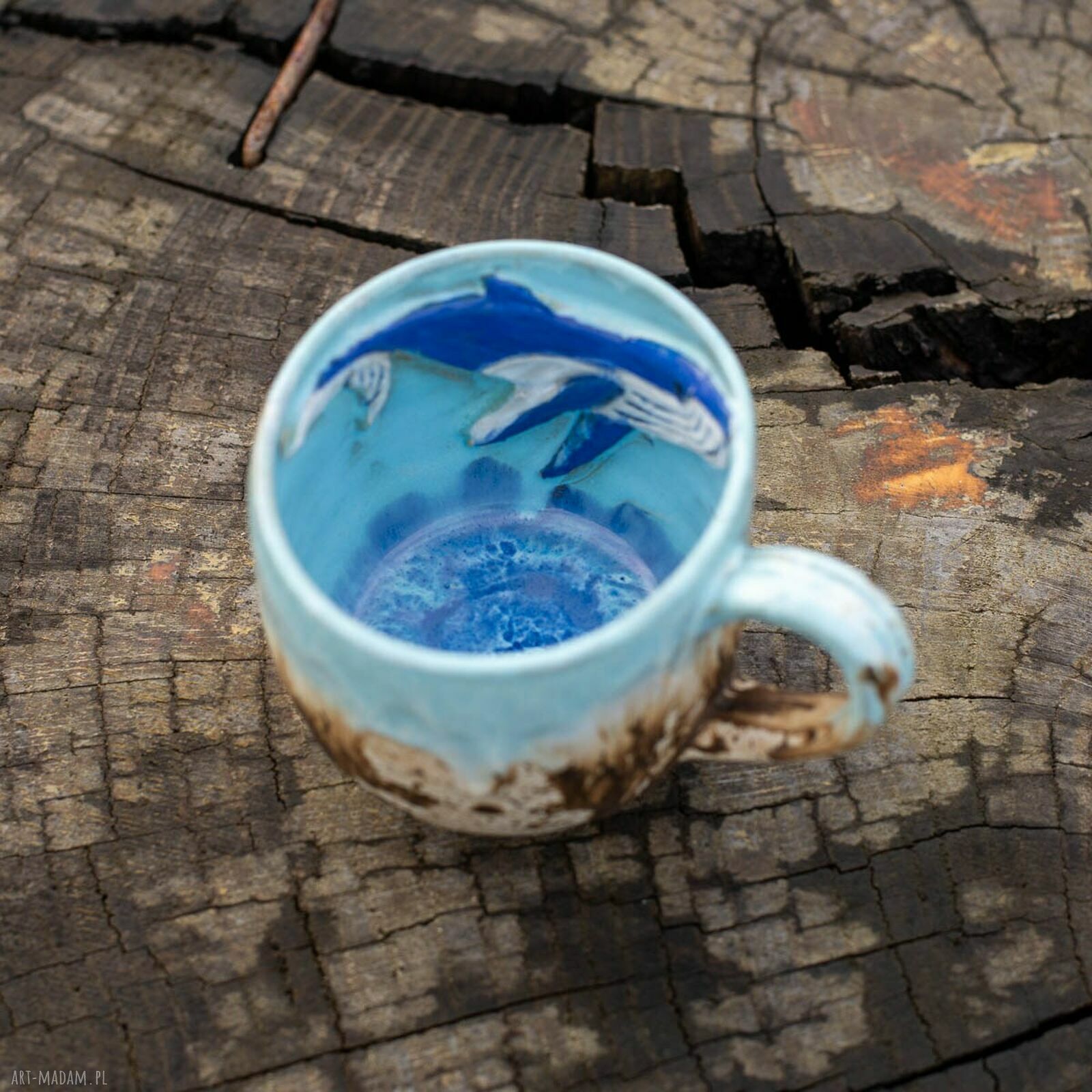 Duży kubek kamionkowy z wielorybem - morski klimat Malediwów, ok. 390 ml