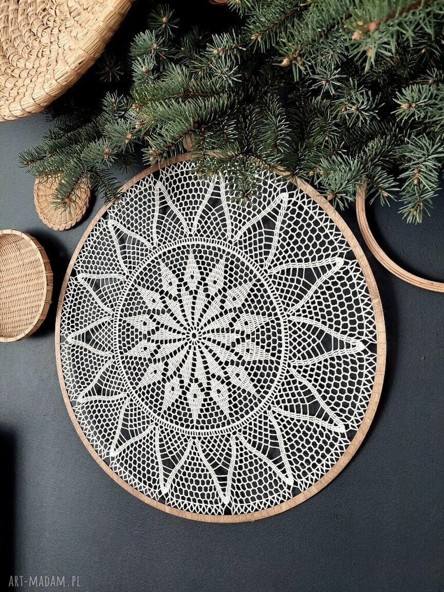 Duży łapacz snów beżowy 50 cm - boho dekoracja ścienna z drewnianą obręczą