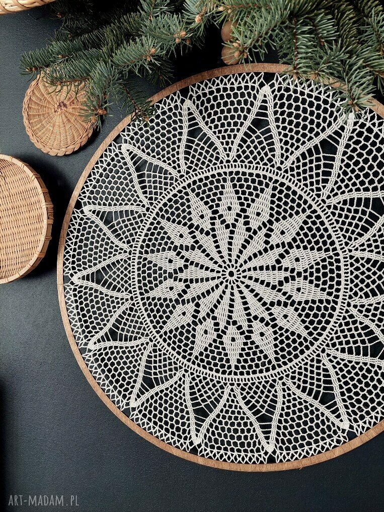 Duży łapacz snów beżowy 50 cm - boho dekoracja ścienna z drewnianą obręczą