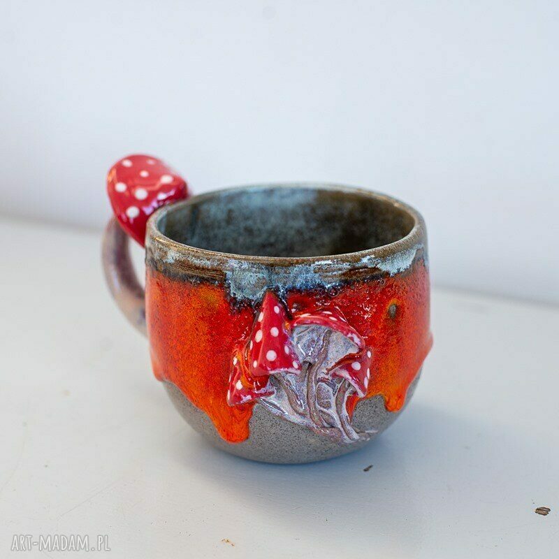 Duży kubek z grzybkami handmade - Lava beton, ok. 500 ml