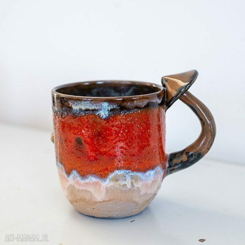 Duży kubek ceramiczny z grzybkami handmade - lawa beż, ok. 500 ml