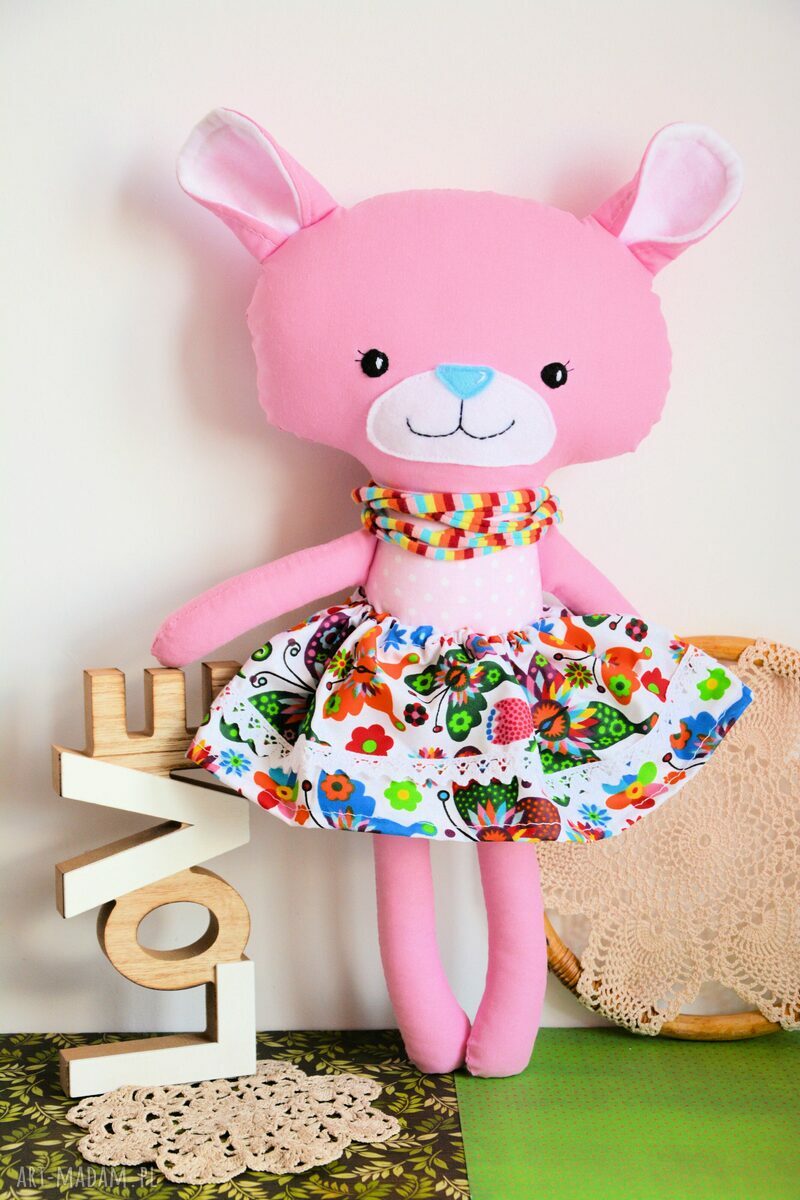 Miś duży Panna Malinka 46 cm - maskotka handmade dla dziewczynki