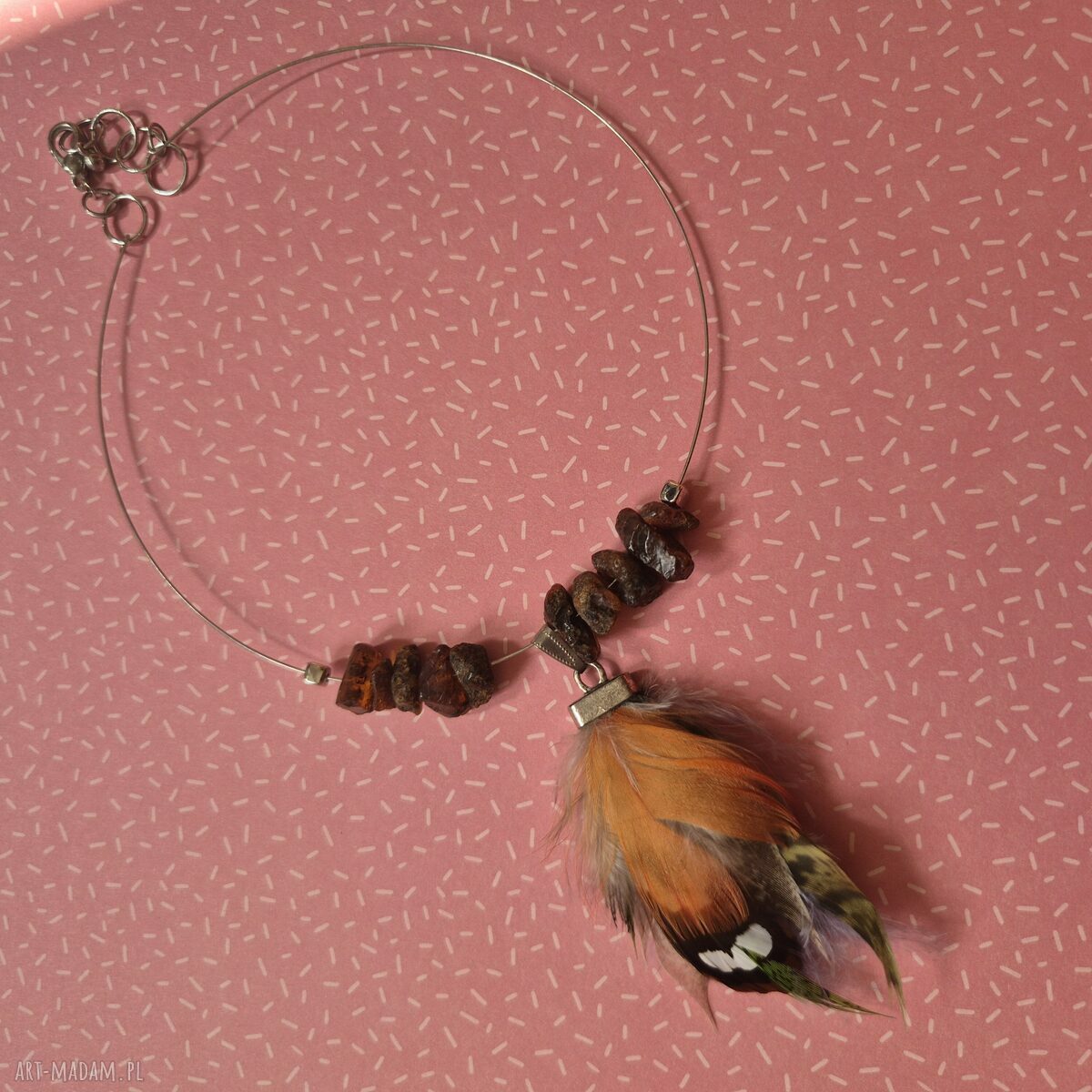 Duży naszyjnik - obroża z piórami w stylu boho Frida