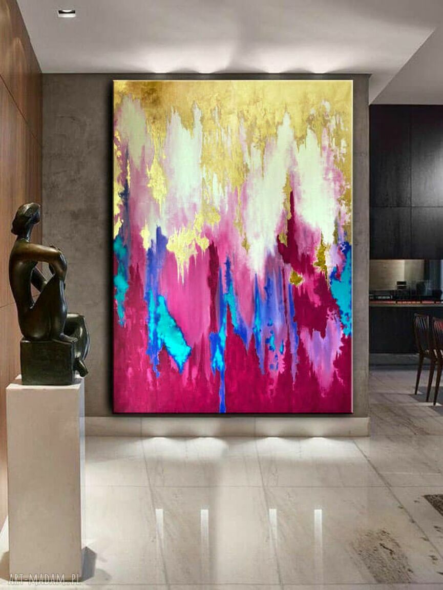 Duży nowoczesny obraz abstrakcyjny ze złotem Golden Waterfall 130x190 cm