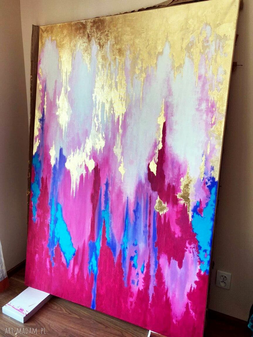 Duży nowoczesny obraz abstrakcyjny ze złotem Golden Waterfall 130x190 cm